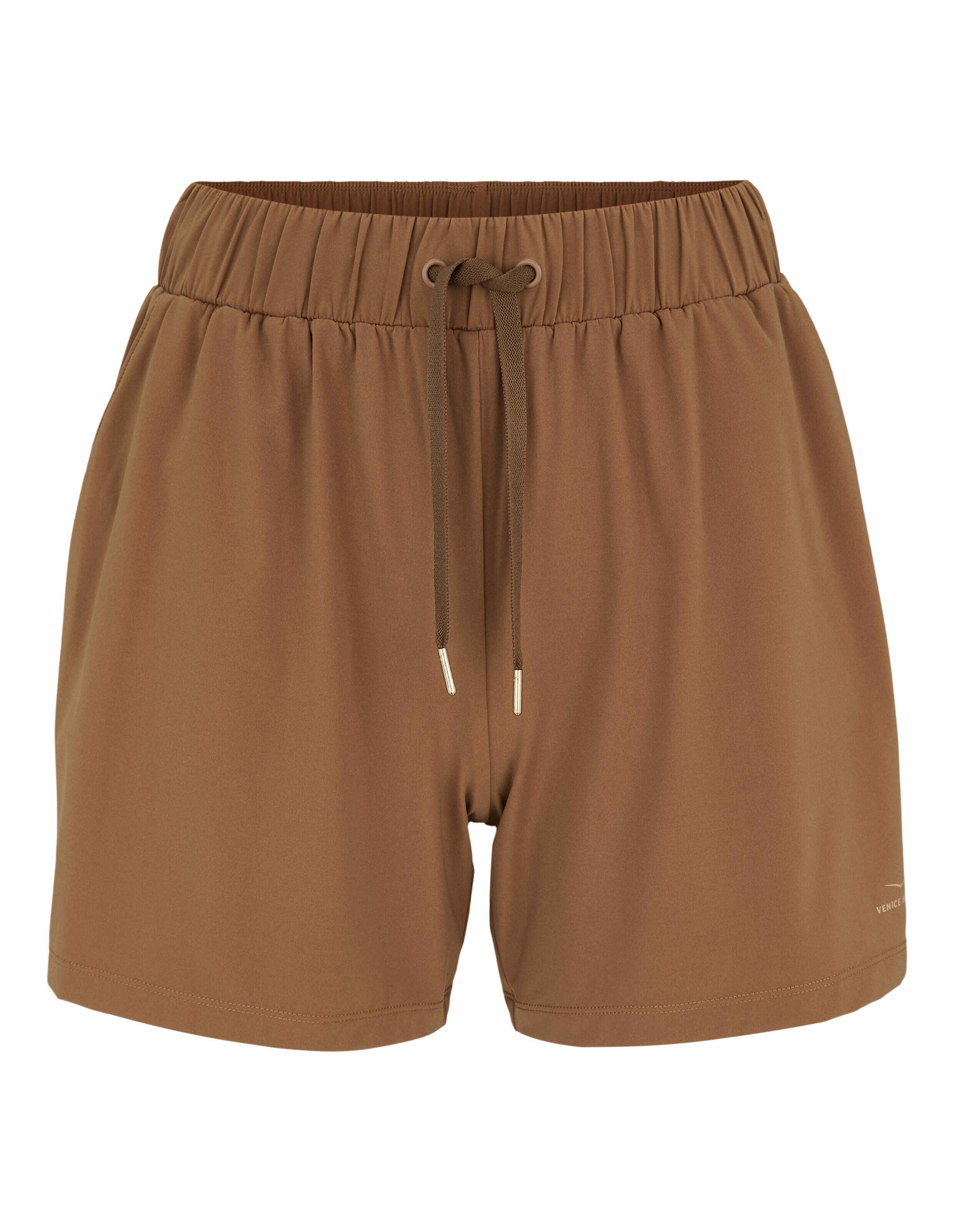 Braune, lässige Lounge-Shorts mit elastischem Bund und Kordelzug für mehr Komfort.