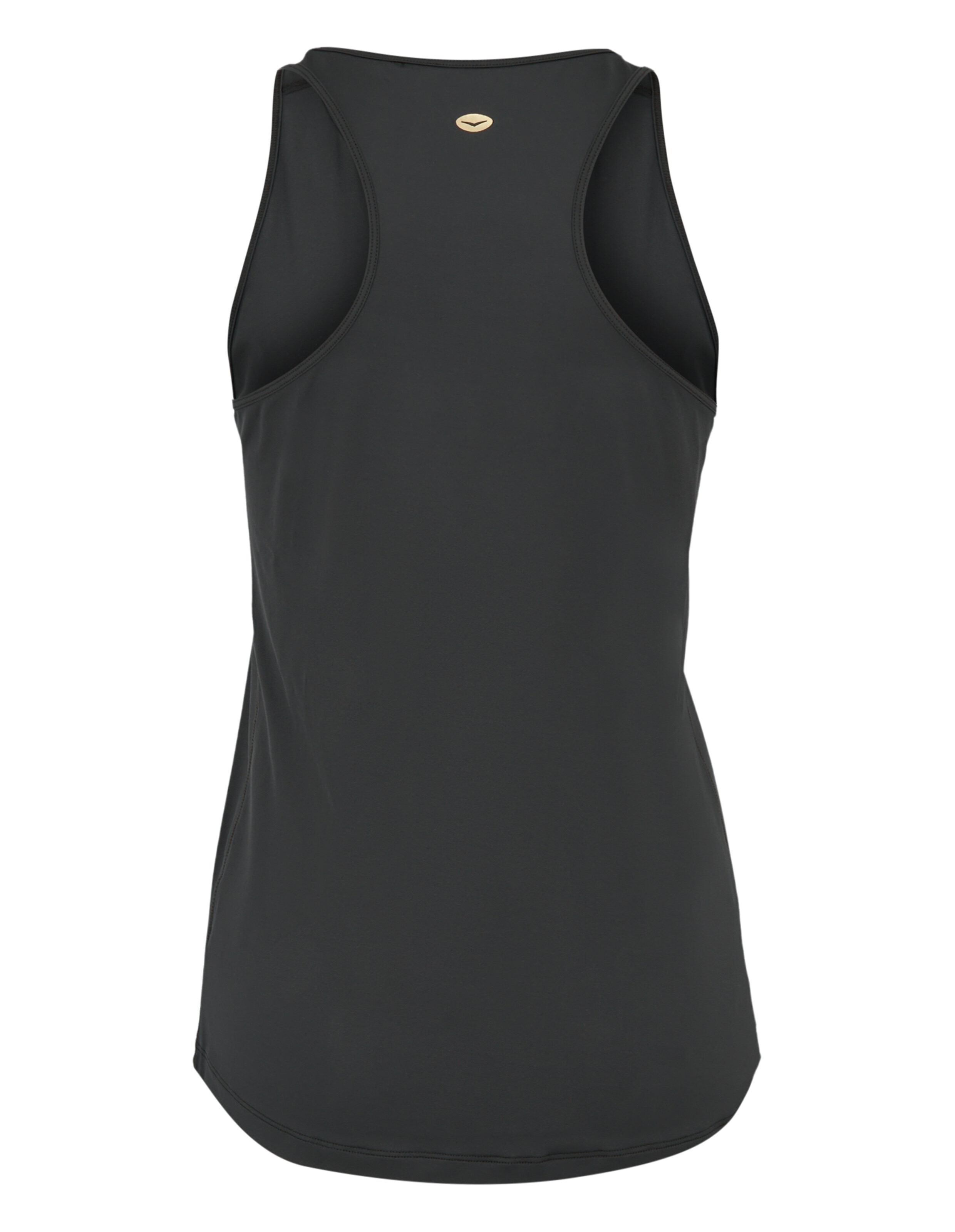 Rückansicht des schwarzen Racerback-Tanktops „Venice Beach Zinta“ für Freizeitkleidung.