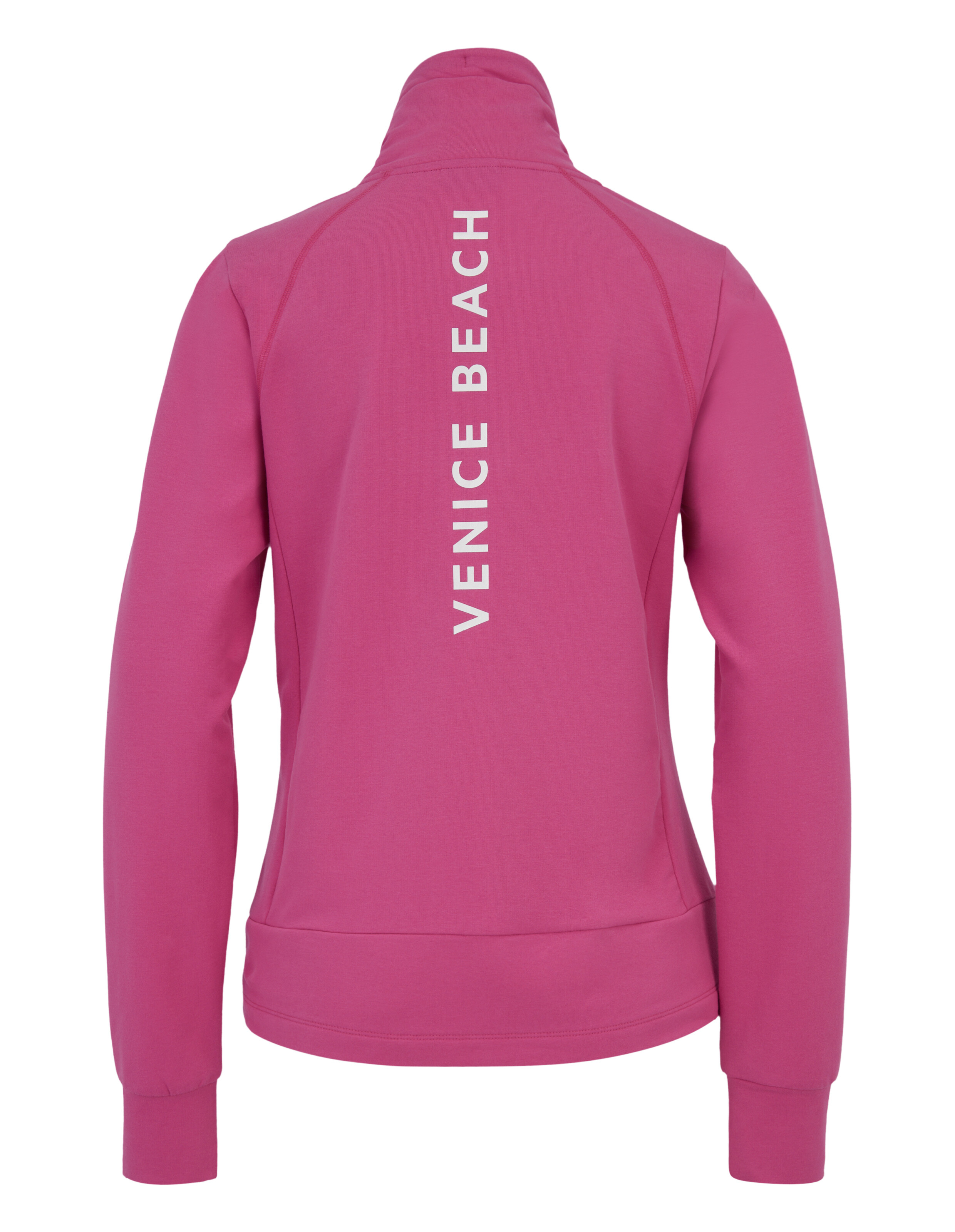 Rückansicht der rosa Sweatjacke „Venice Beach Florence“ mit vertikalem Logo.