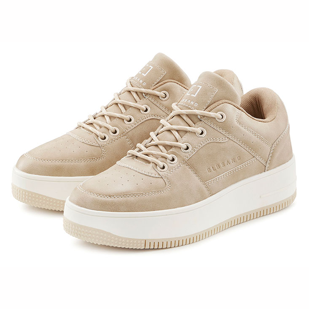 Beigefarbene Freizeit-Sneaker mit elegantem Design und strukturiertem Obermaterial für angenehmen Tragekomfort.