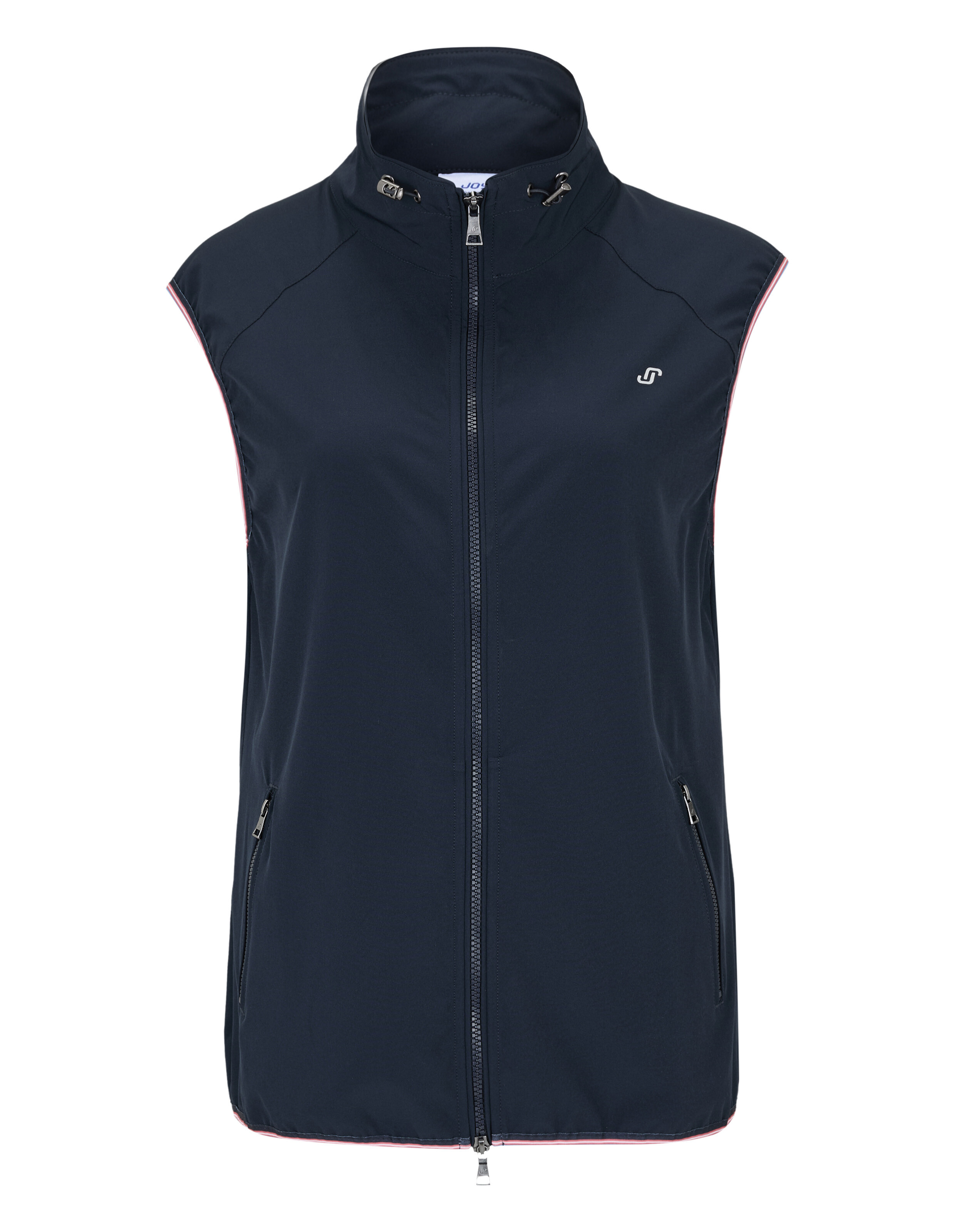 Marineblaue, ärmellose Jacke mit Reißverschluss und Seitentaschen, perfekt für Freizeitausflüge.