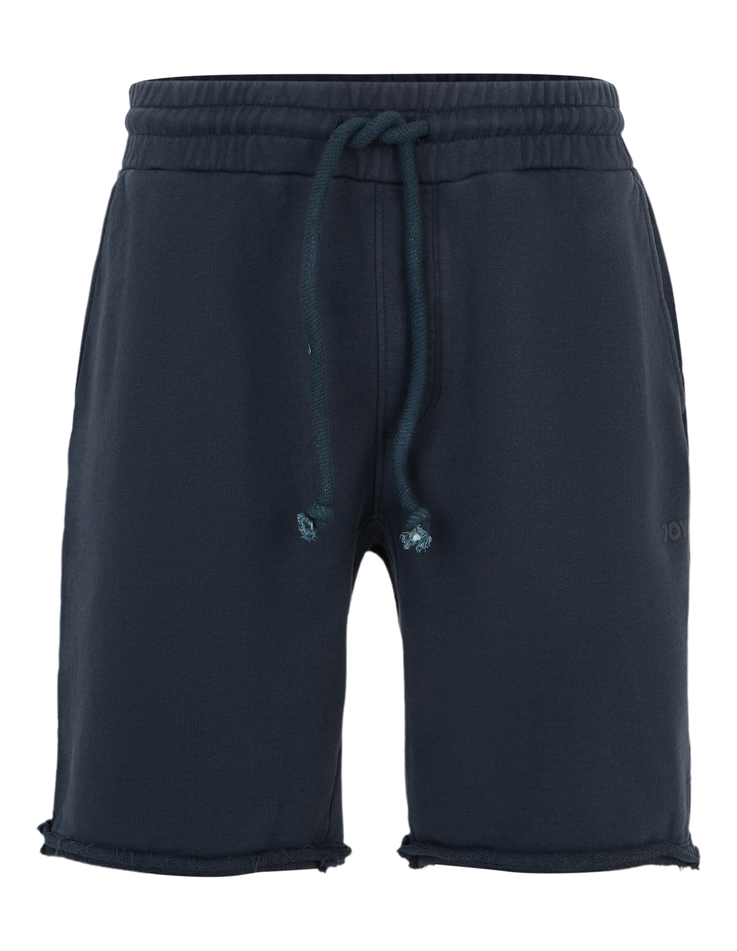 Marineblaue, lässige Shorts mit Kordelzug und ausgefranstem Saum für entspanntes Tragen.