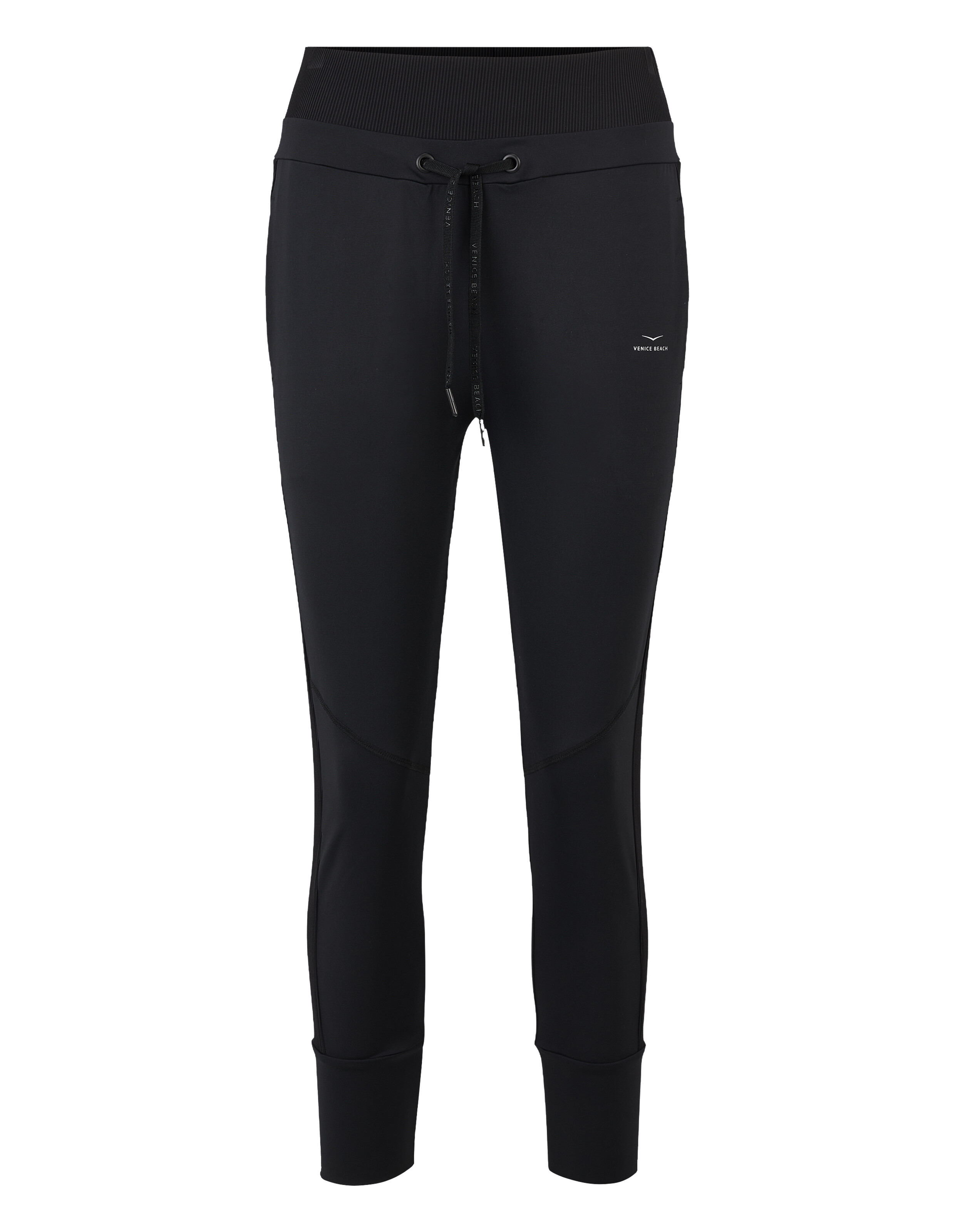 Schwarze Funktionshose „Kristin“ von Venice Beach mit Kordelzug in der Taille für Freizeitkleidung.