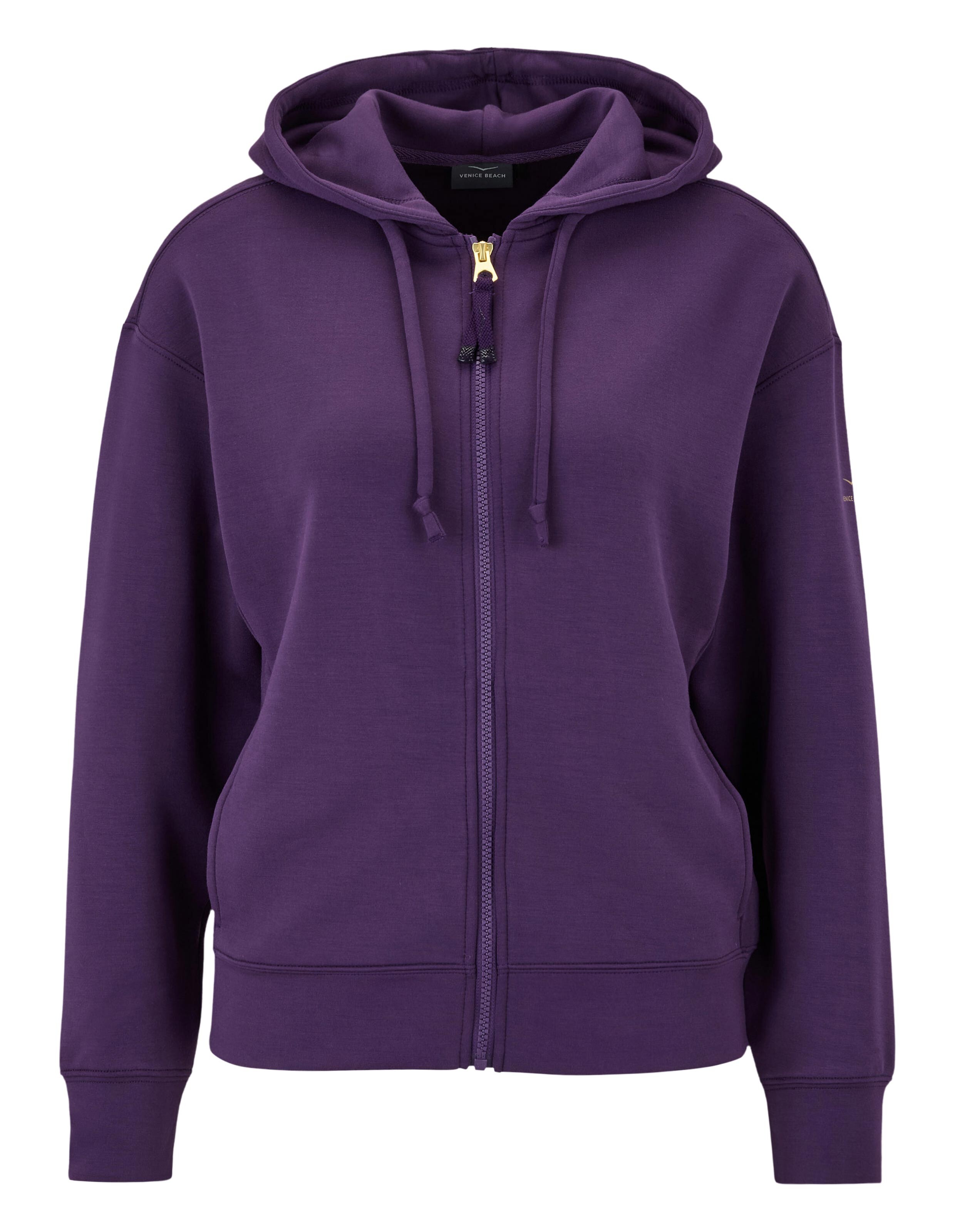 Gemütlicher lilafarbener Kapuzenpullover mit Reißverschluss und Kapuze, perfekt für die Freizeit.