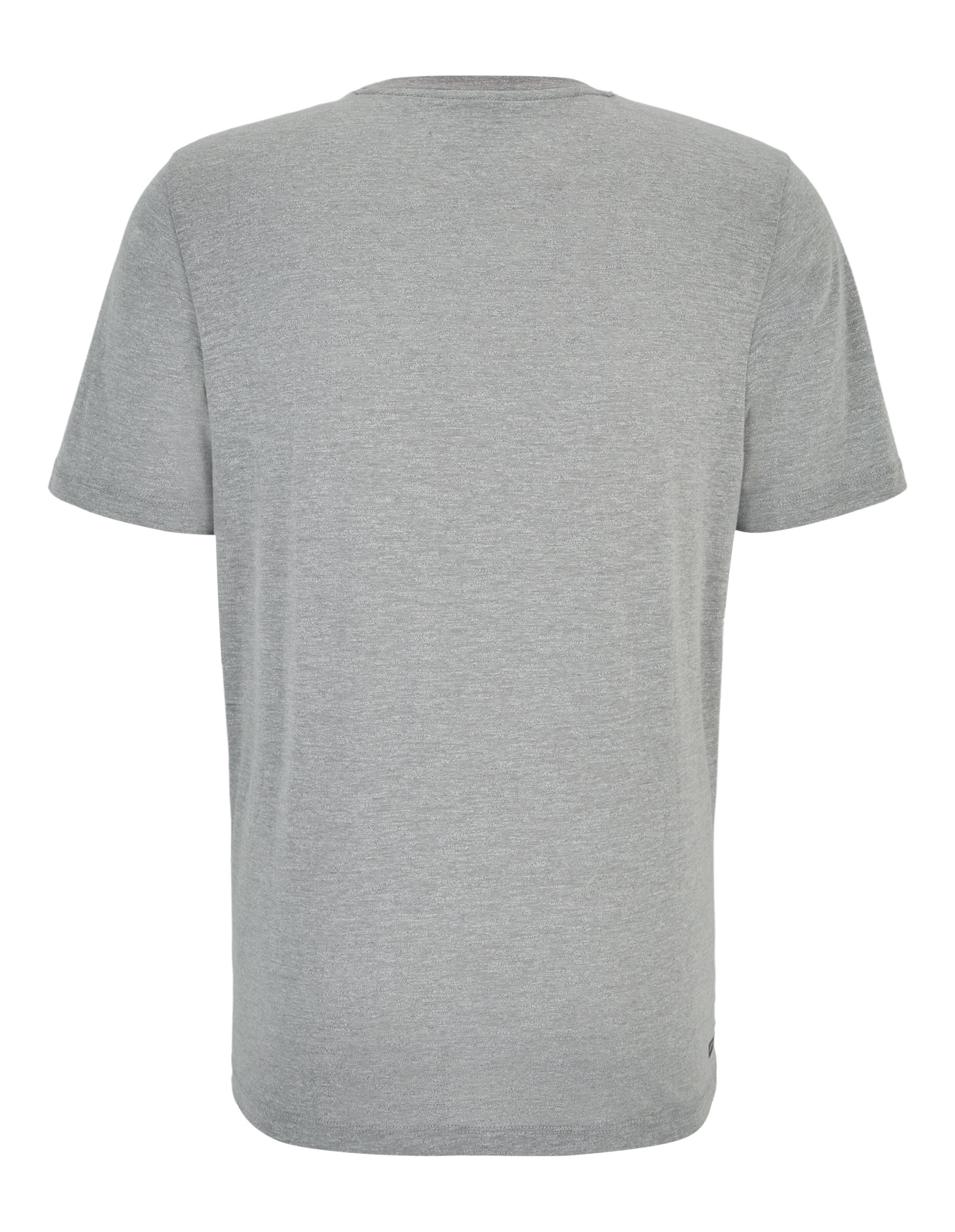 Rückansicht eines lässigen grauen T-Shirts, weicher Stoff, klassische Passform für den Alltag.