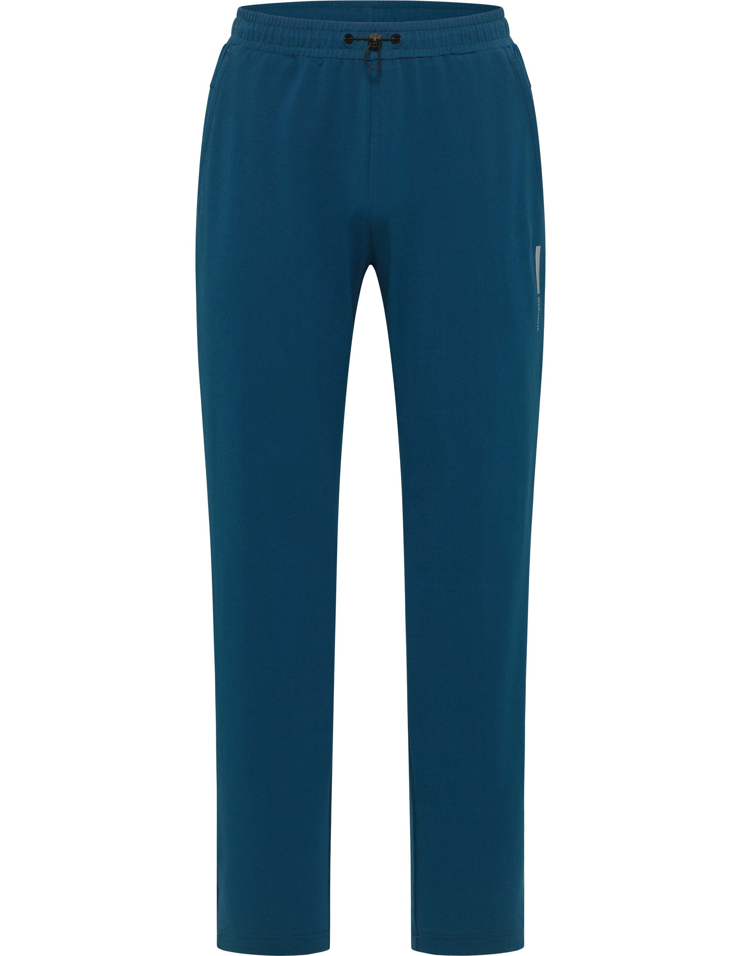 Blaue Jogginghose mit elastischem Bund und Kordelzug, geradem Schnitt und modernem, minimalistischem Design aus weichem Stoff.