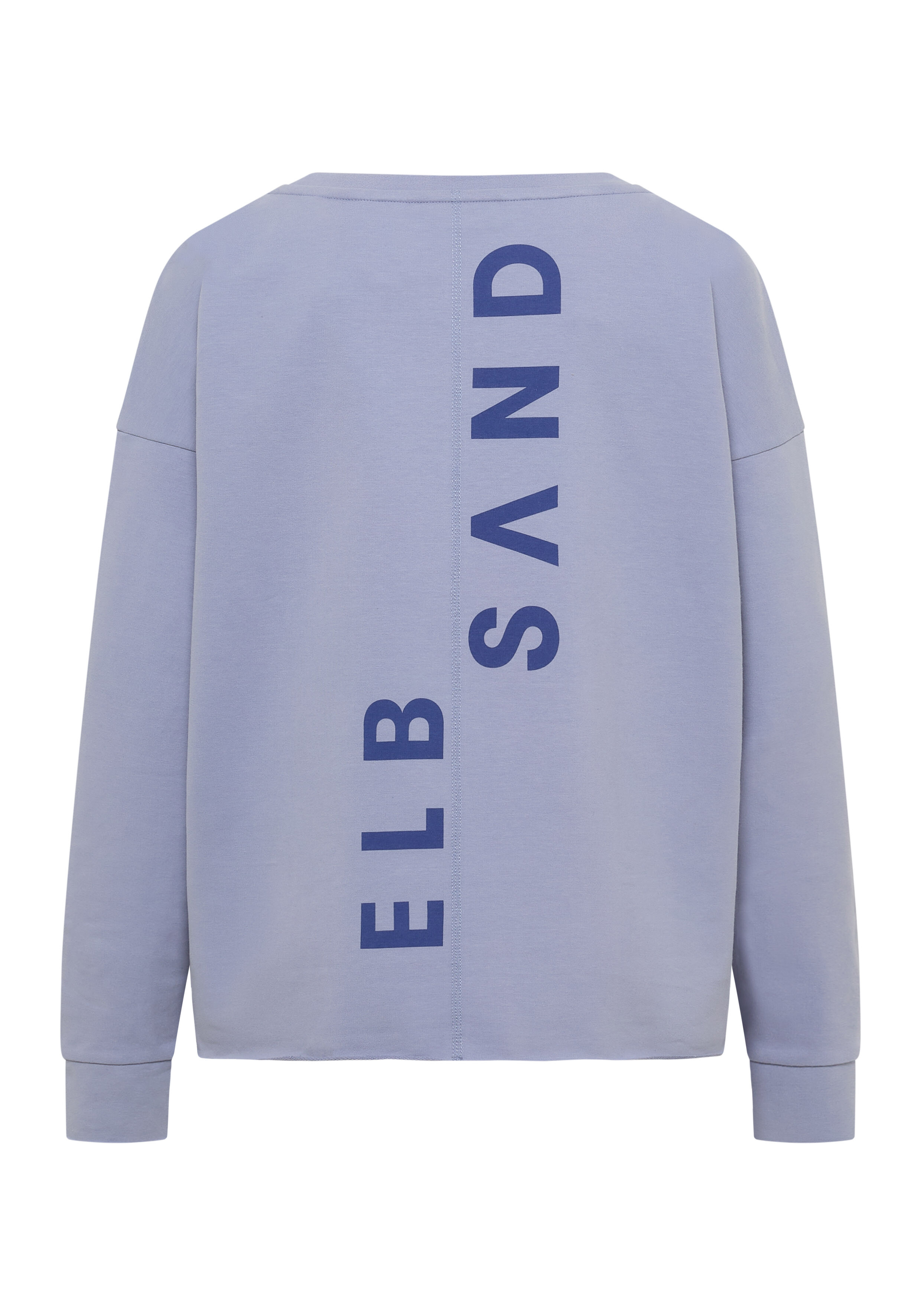 Helllila lässiges ELBSAND-Sweatshirt mit vertikalem Logo-Print auf der Rückseite.