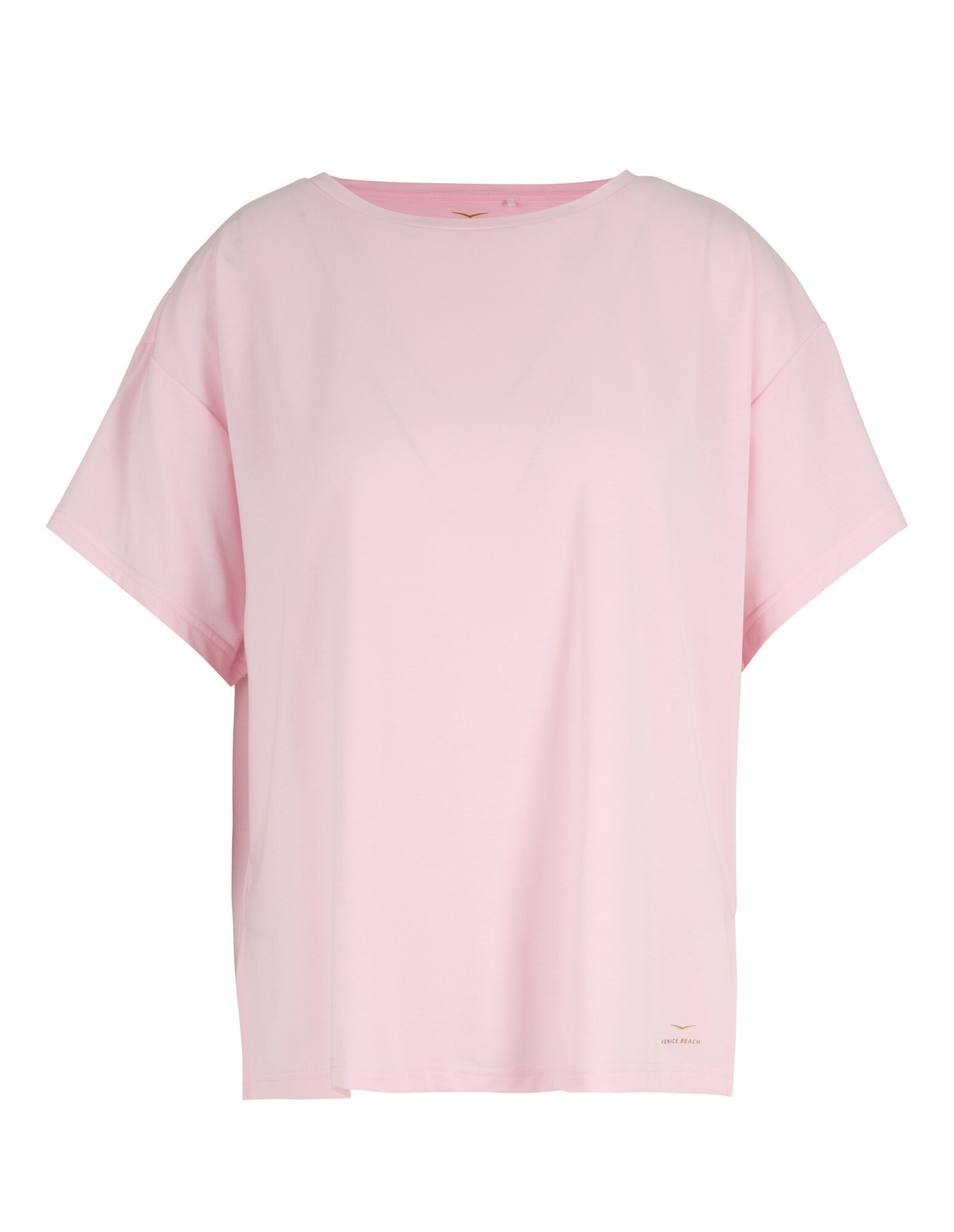 Hellrosa, übergroßes T-Shirt mit kurzen Ärmeln für Freizeitkleidung.