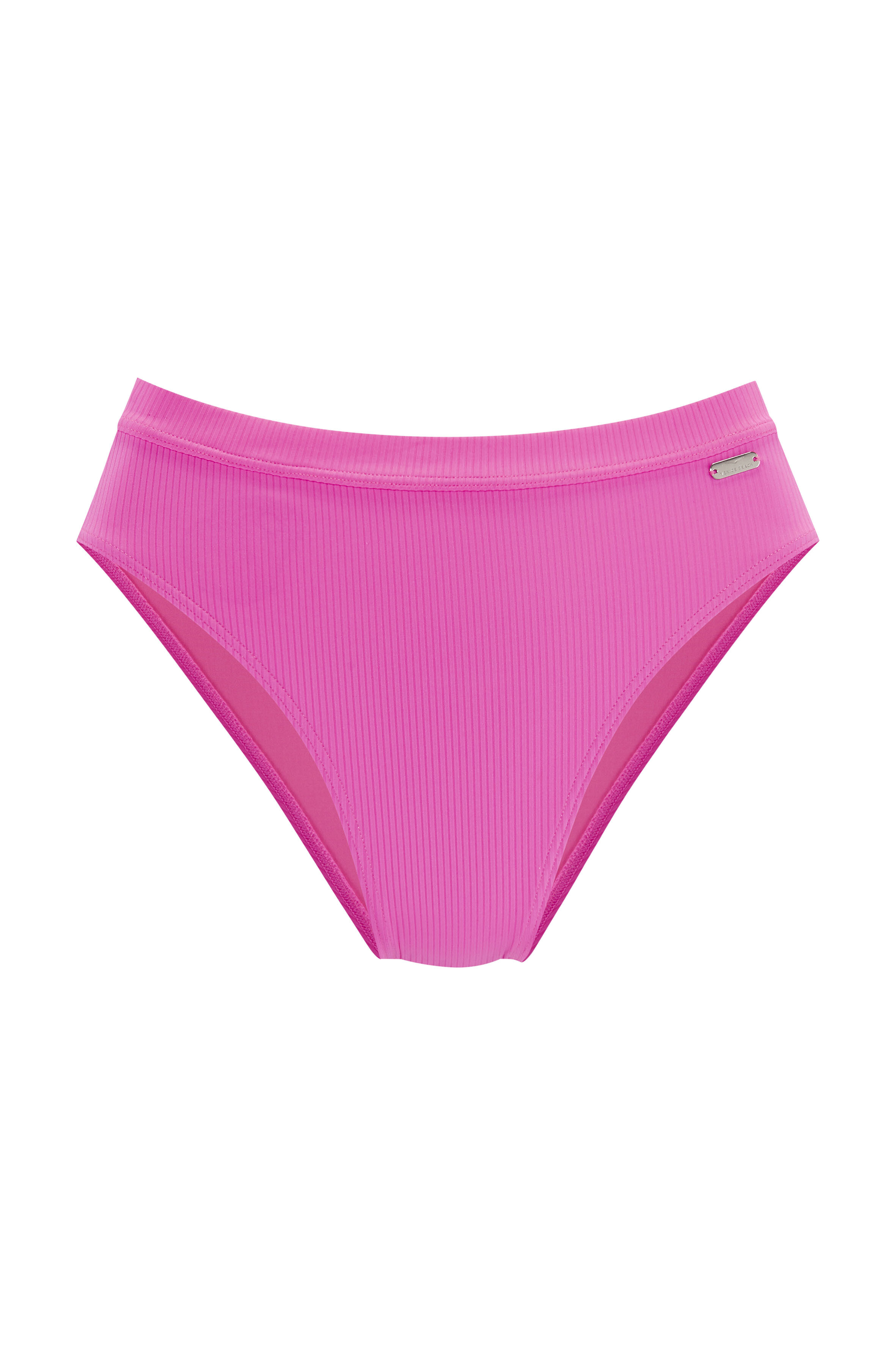 Hellrosa gerippte Bikinihose, perfekt zum Faulenzen am Strand oder am Pool.