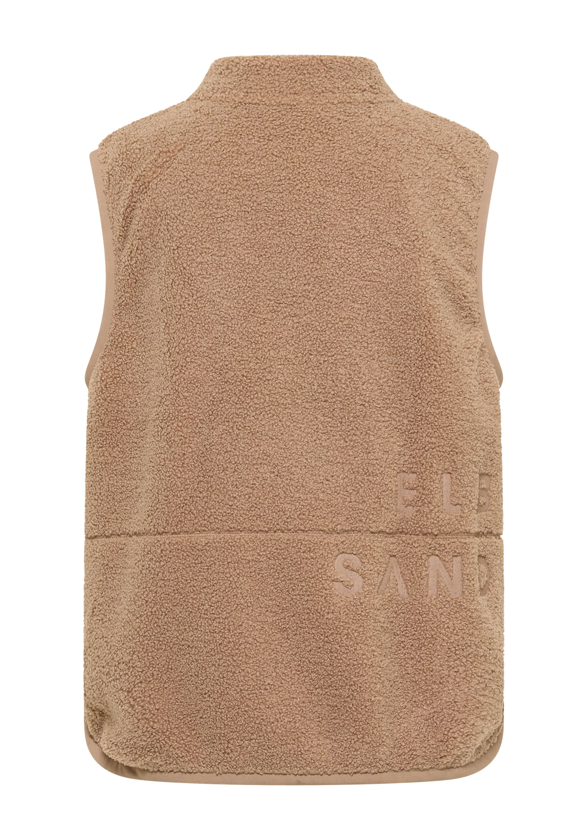 Beigefarbene, kuschelige Weste aus Teddyfleece mit ELBSAND-Logodetail für lässige Loungewear.