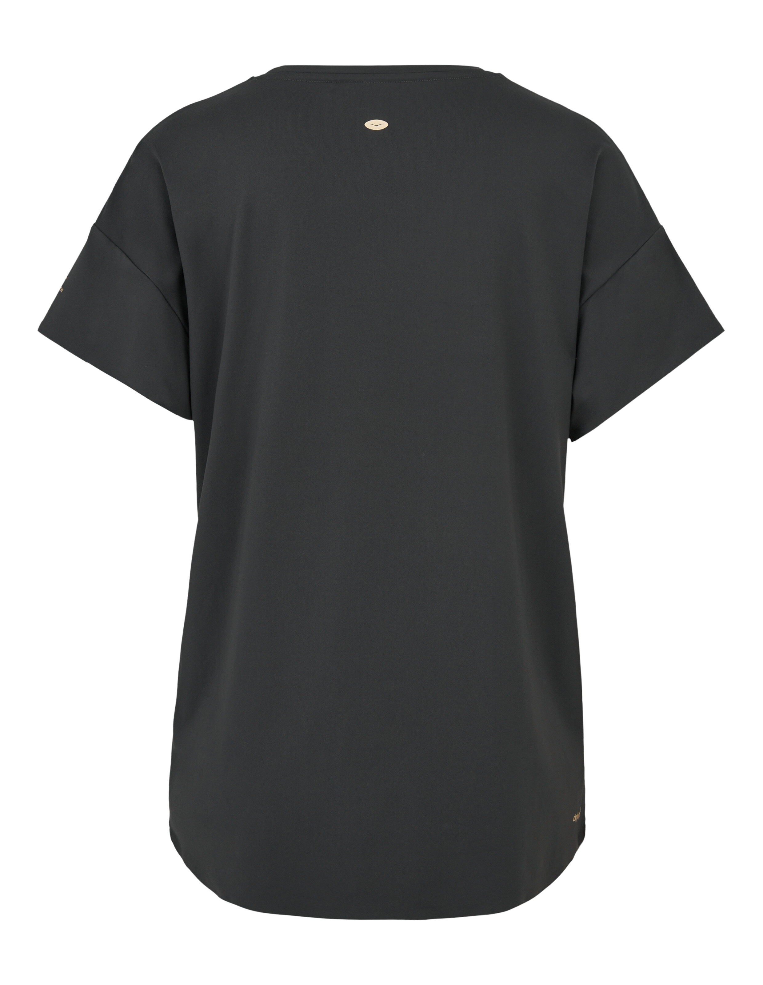 Rückansicht eines schwarzen ELBSAND Freizeit-T-Shirts mit kurzen Ärmeln und kleinem Logo-Detail.
