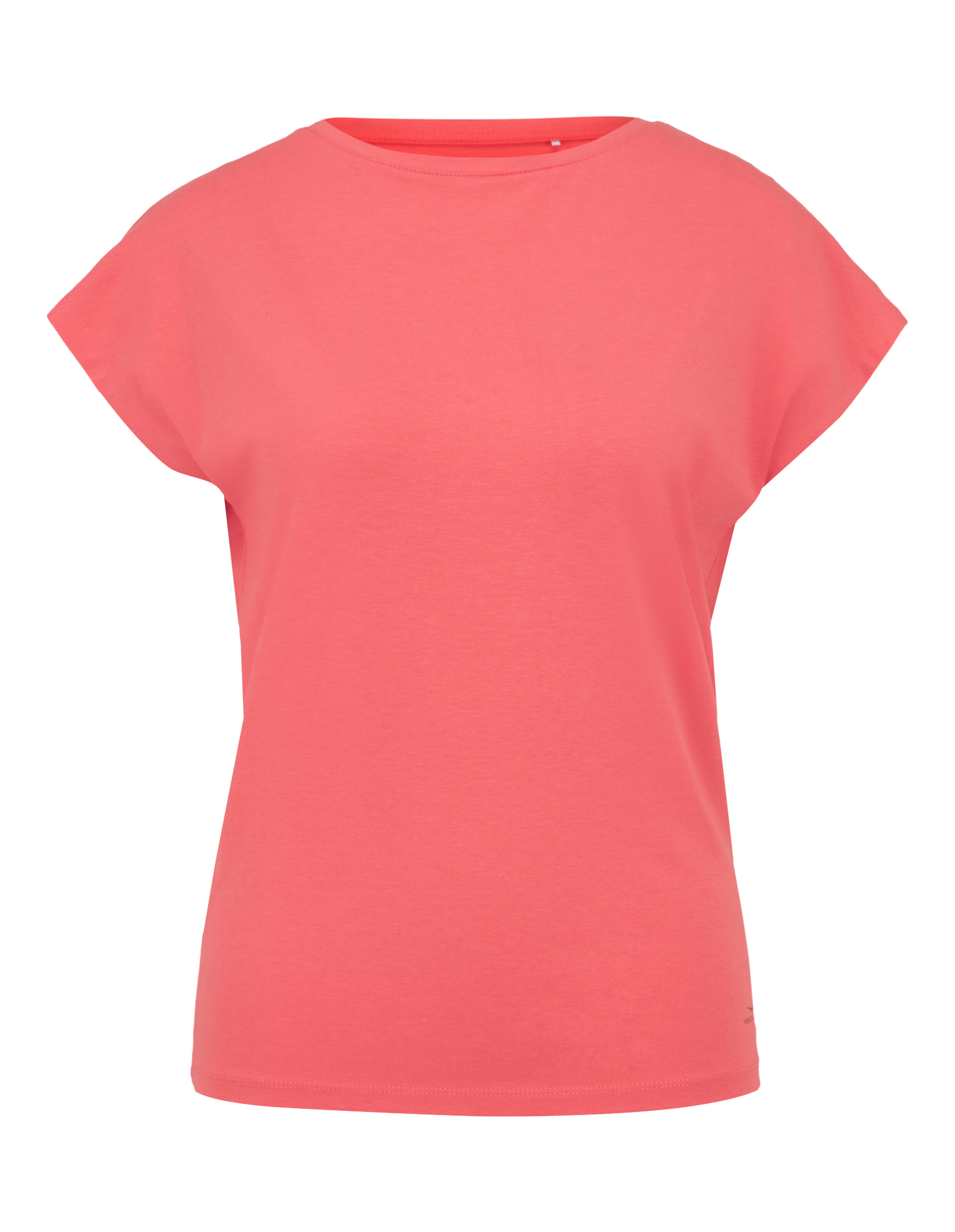 Lässiges korallenrosa T-Shirt mit entspannter Passform und kurzen Ärmeln.