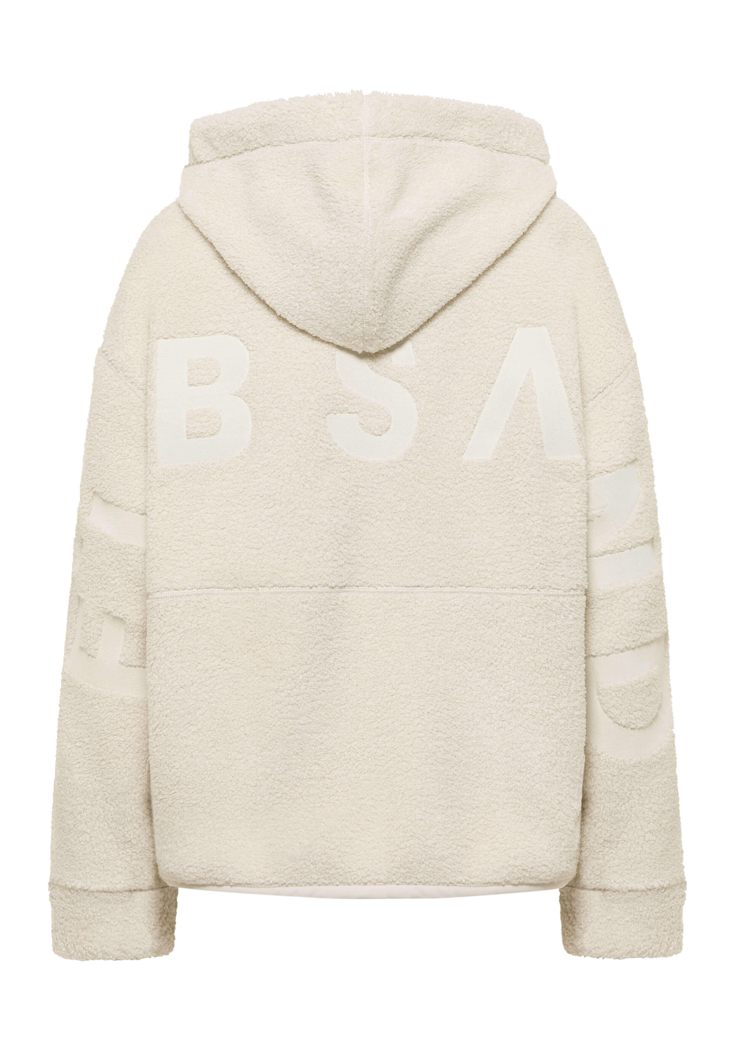 Kuscheliger cremefarbener Kapuzenpullover mit Logo-Details, perfekt für Freizeitkleidung und Faulenzen.