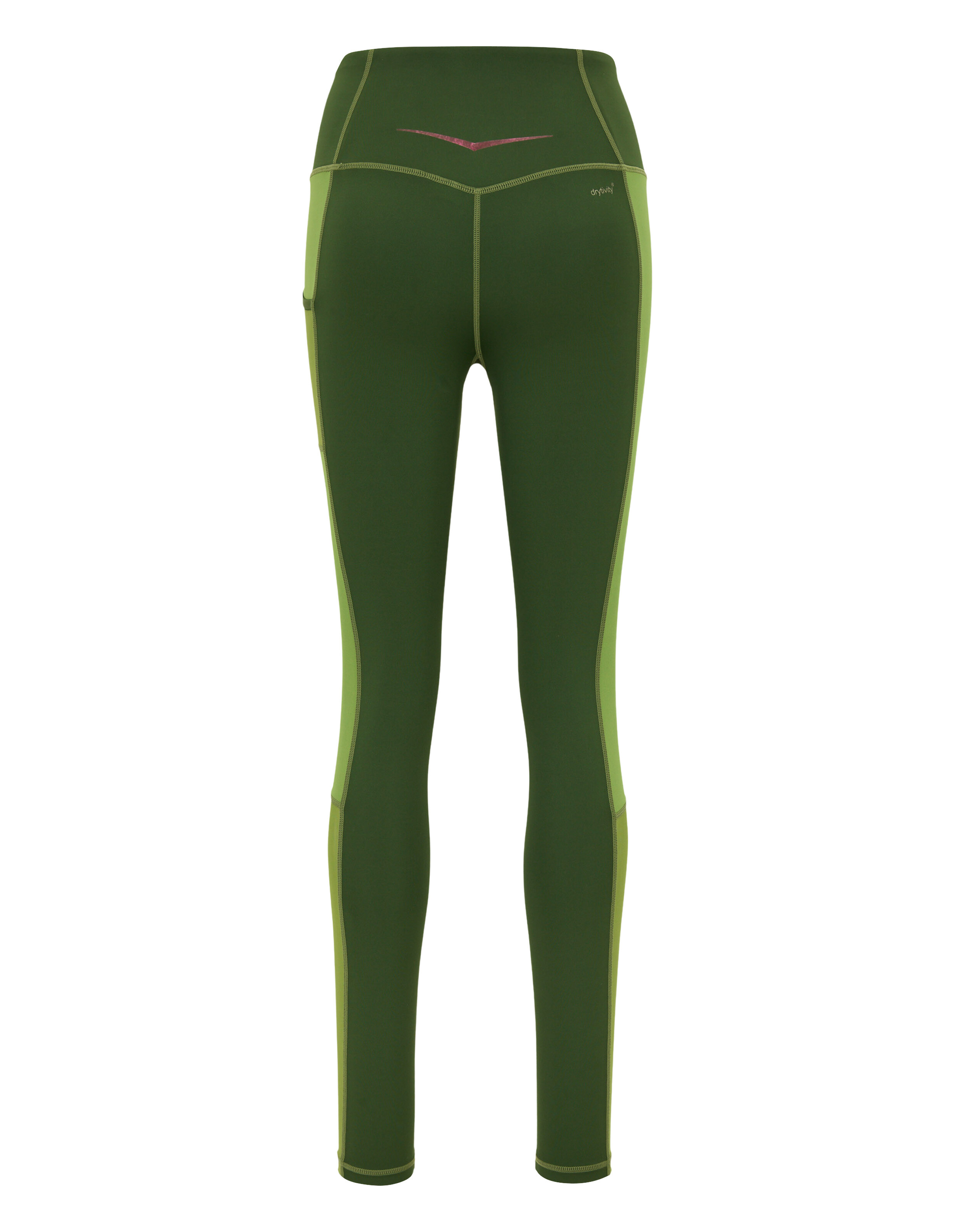 Grüne Leggings mit hoher Taille und kontrastierenden Nähten, perfekt für Freizeitkleidung.