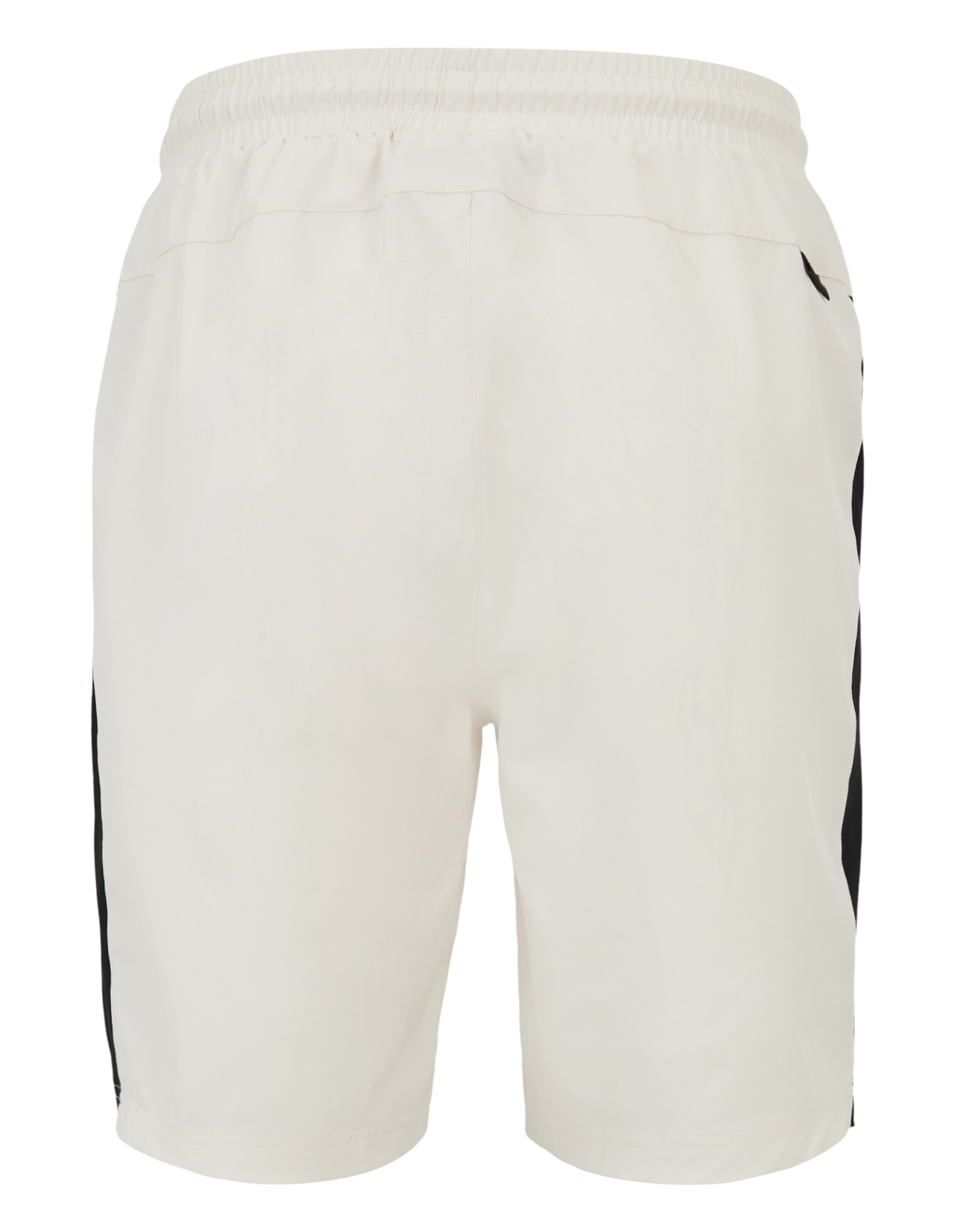 Cremefarbene Herrenshorts mit schwarzen Seitenstreifen, perfekt für Freizeitkleidung.