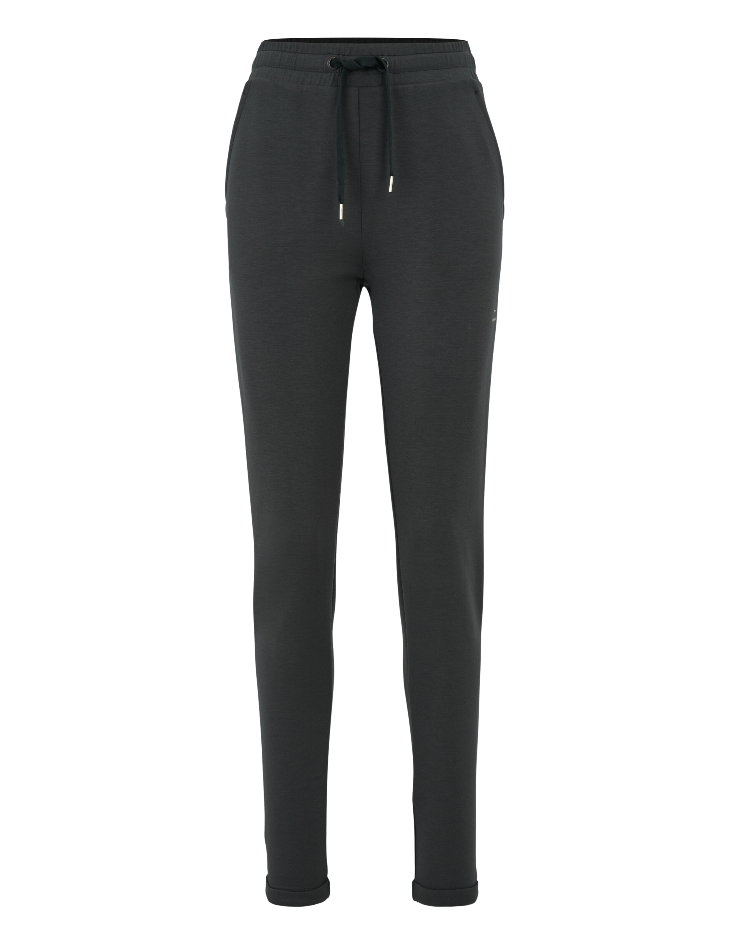 Schwarze, lässige Lounge-Hose von ELBSAND mit Kordelzug in der Taille und schmaler Passform.