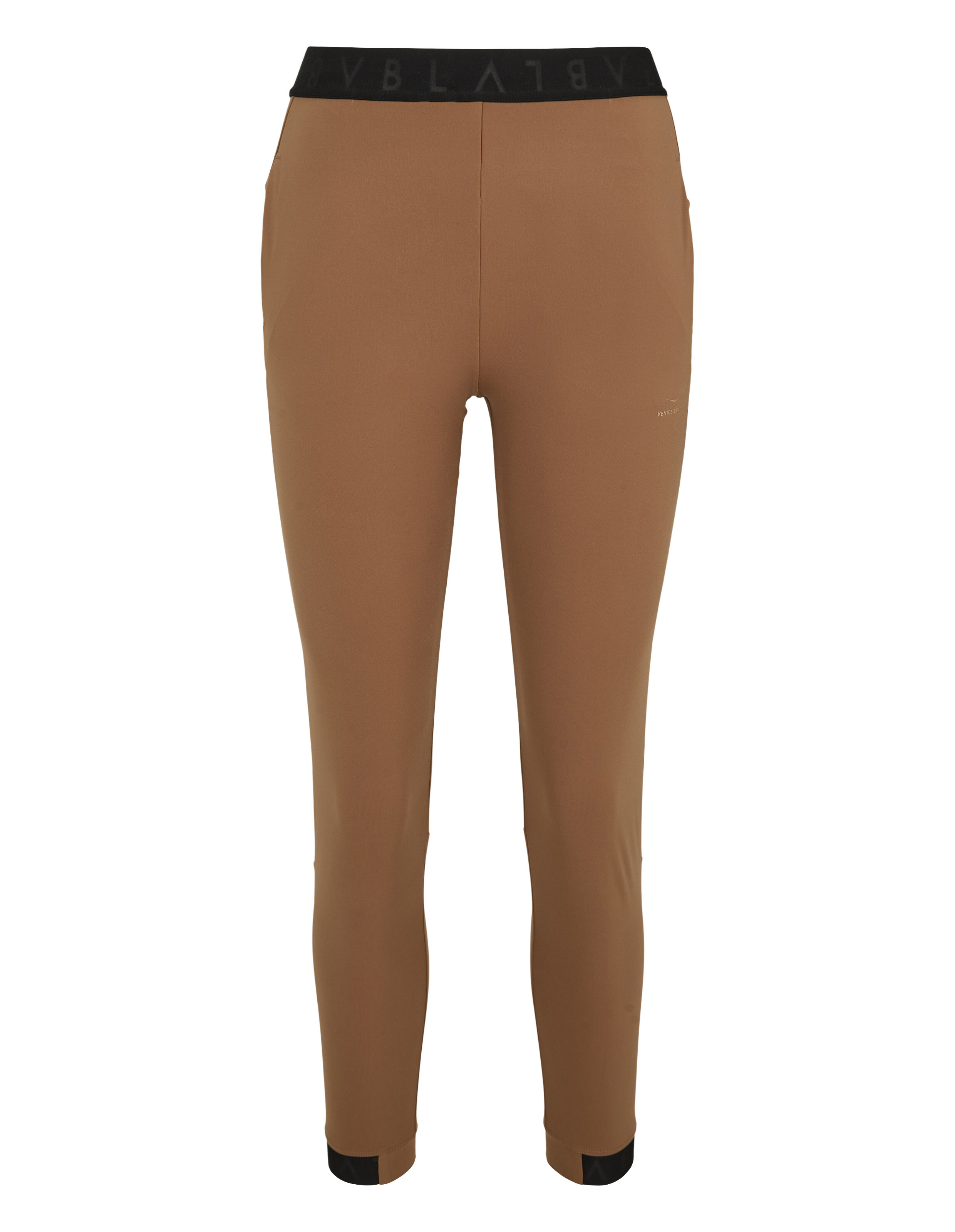 Braune ELBSAND-Leggings mit schwarzem elastischem Logobund für gemütliche Freizeitkleidung.