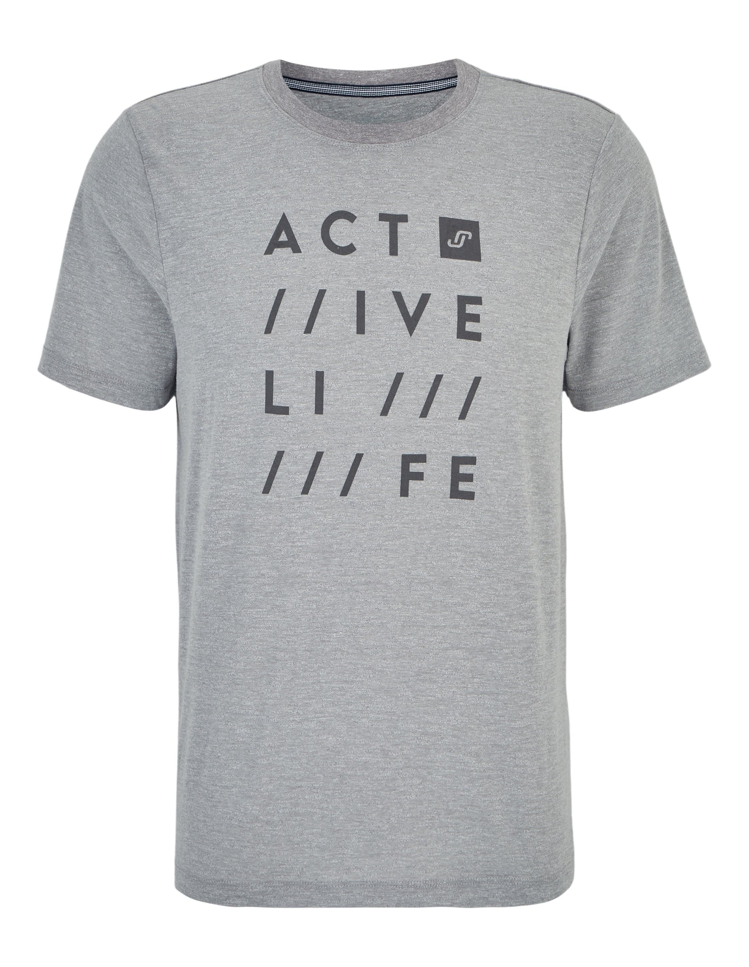 Graues Freizeit-T-Shirt mit „ACTIVE LIFE“-Grafikdruck, perfekt für entspannte Ausflüge.