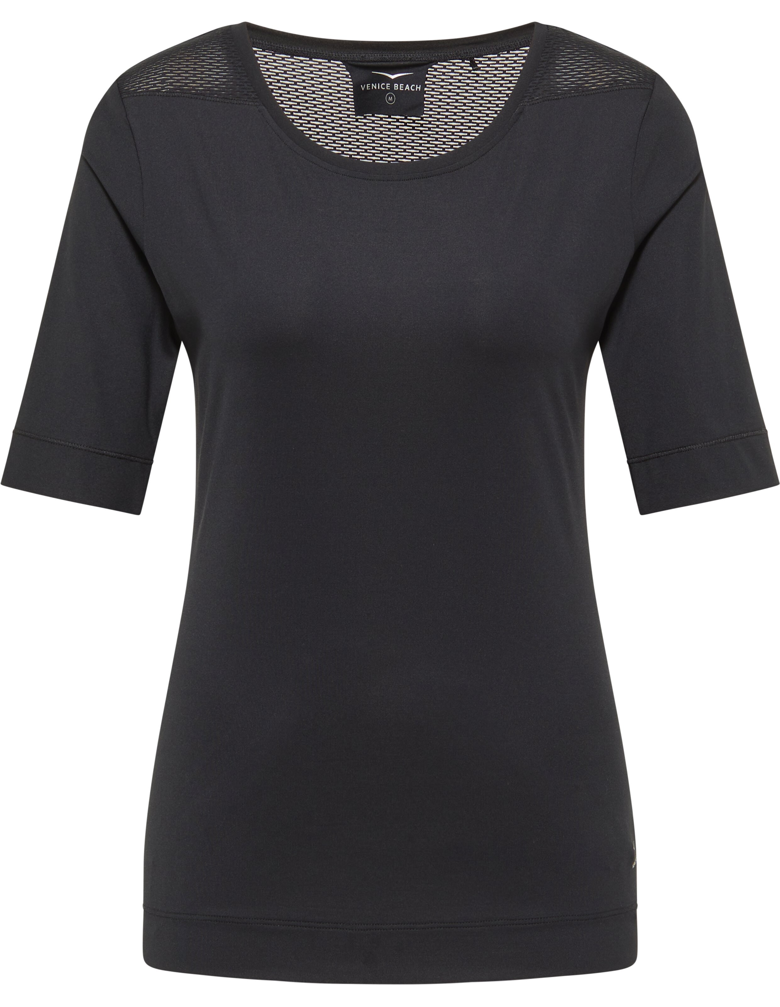 Schwarzes Kurzarm-Top mit Mesh-Detail, perfekt für Freizeitkleidung.
