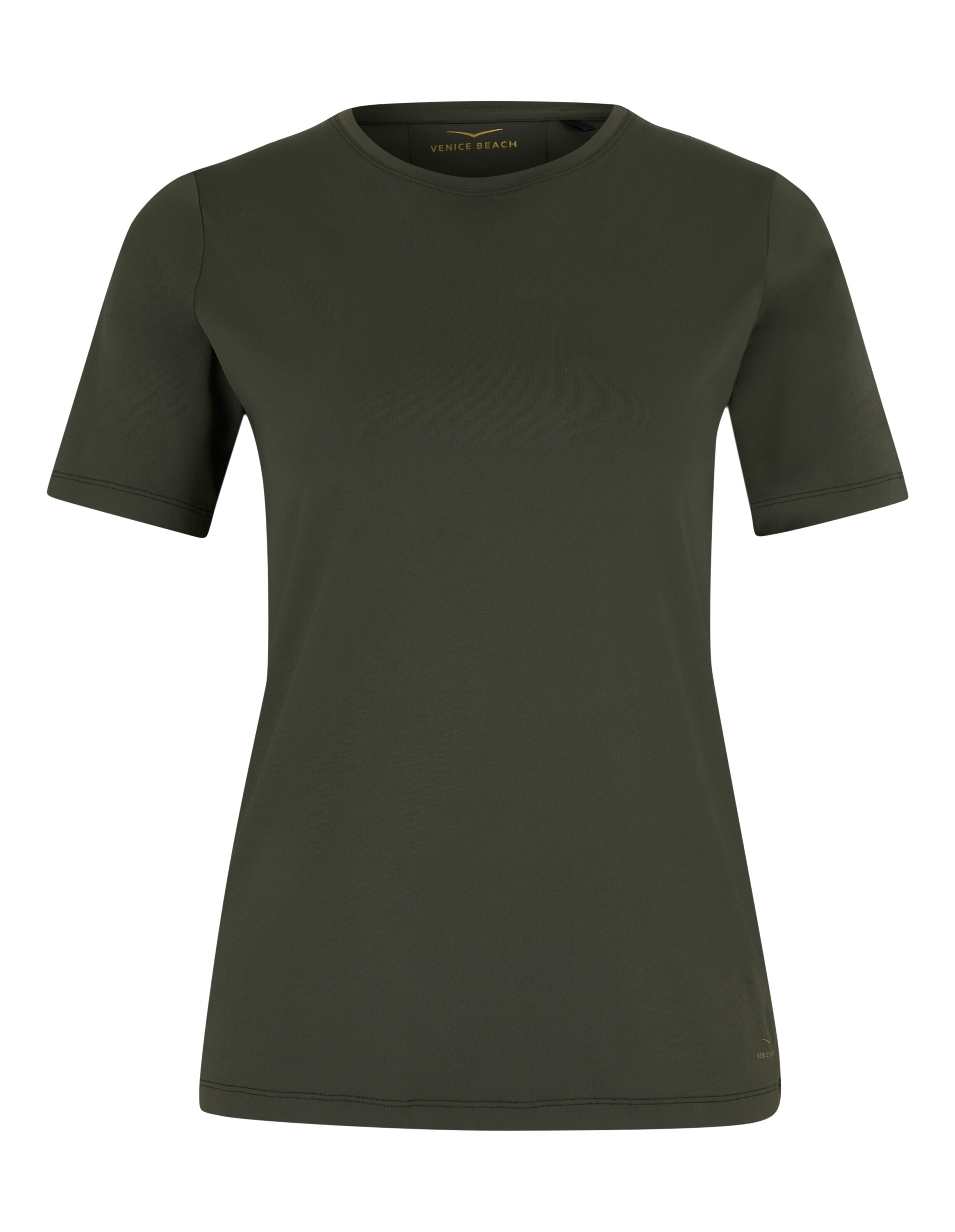 Olivgrünes, kurzärmeliges Freizeit-T-Shirt für Damen, perfekt zum Entspannen oder auf Reisen.