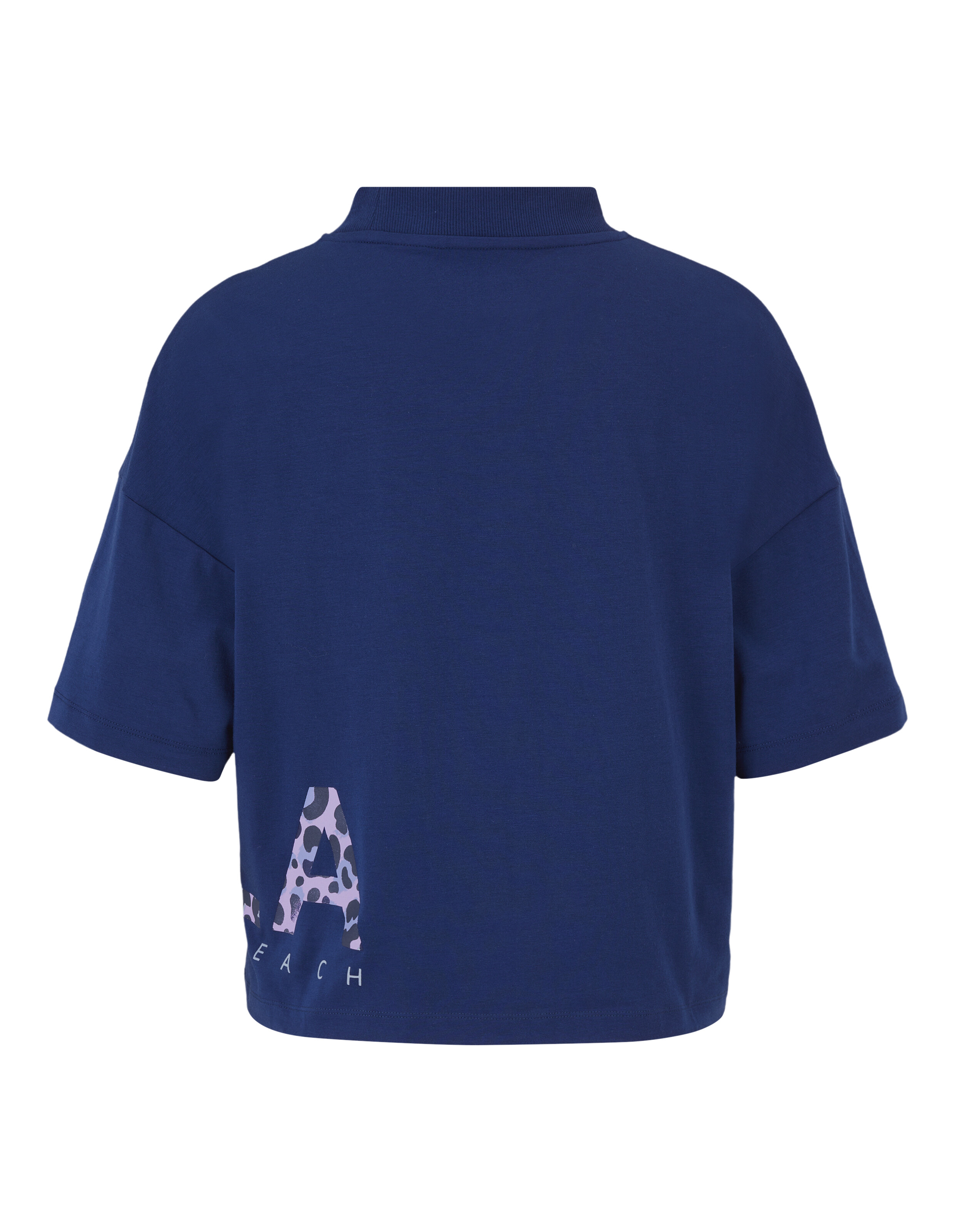 Marineblaues, lässiges T-Shirt mit Logodetail im Leopardenmuster für bequeme Loungewear.