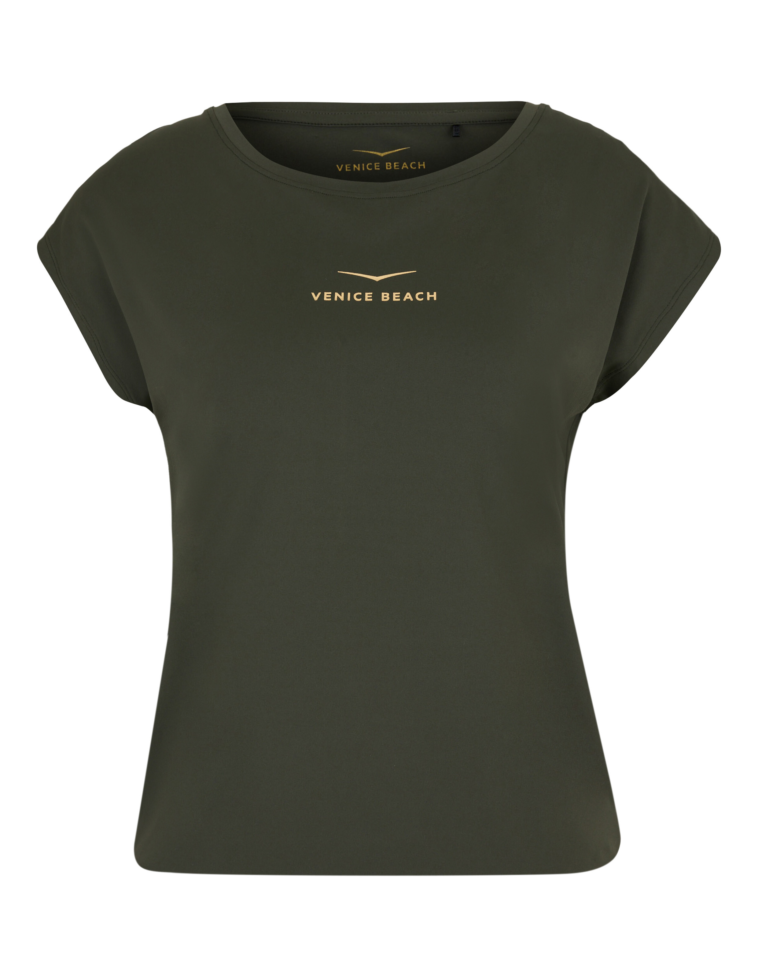 Olivgrünes Venice Beach Wonder Kurzarmhemd mit goldenem Logo-Print.