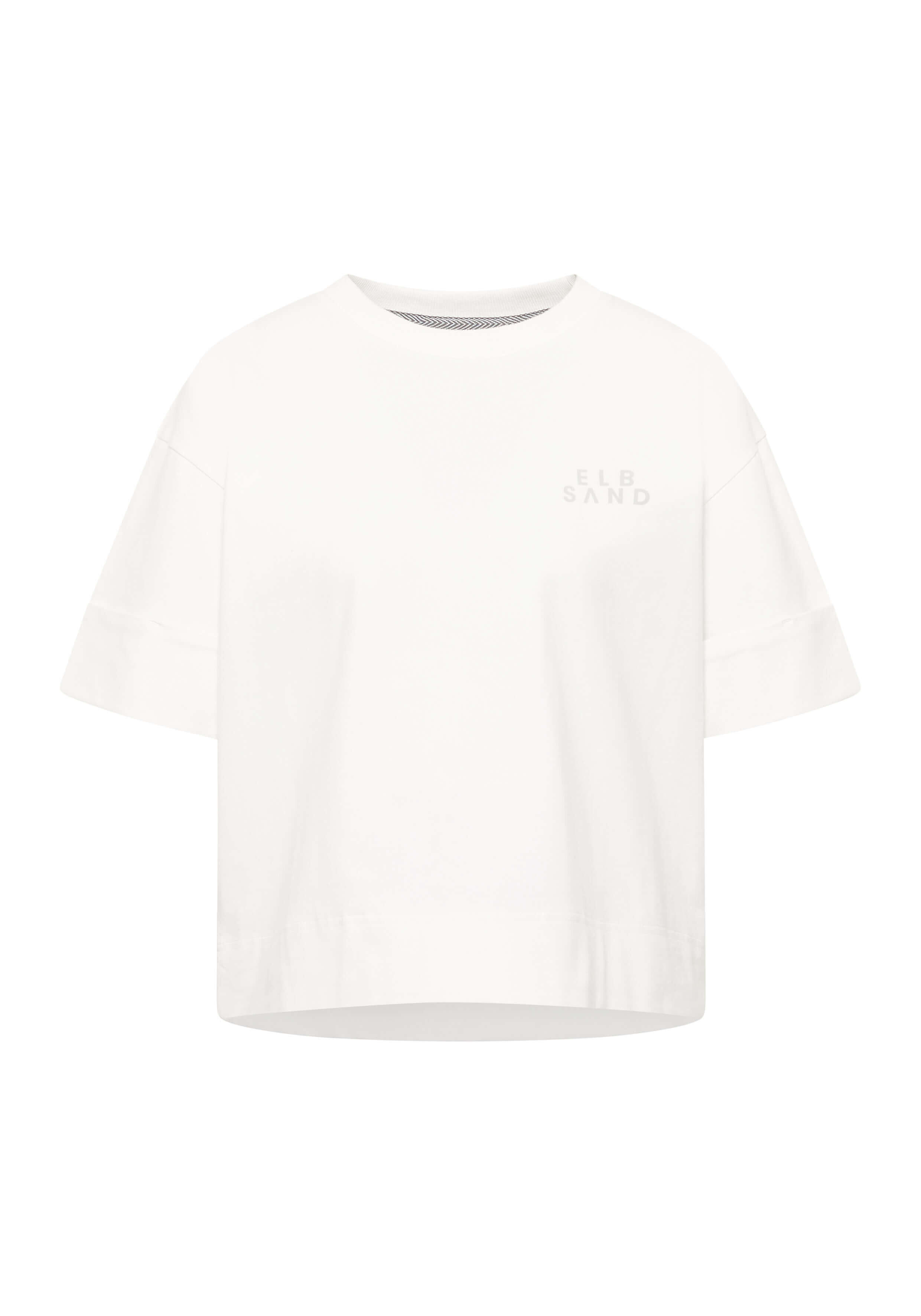 Weißes ELBSAND Freizeit-T-Shirt mit kurzen Ärmeln und entspannter, bequemer Passform.