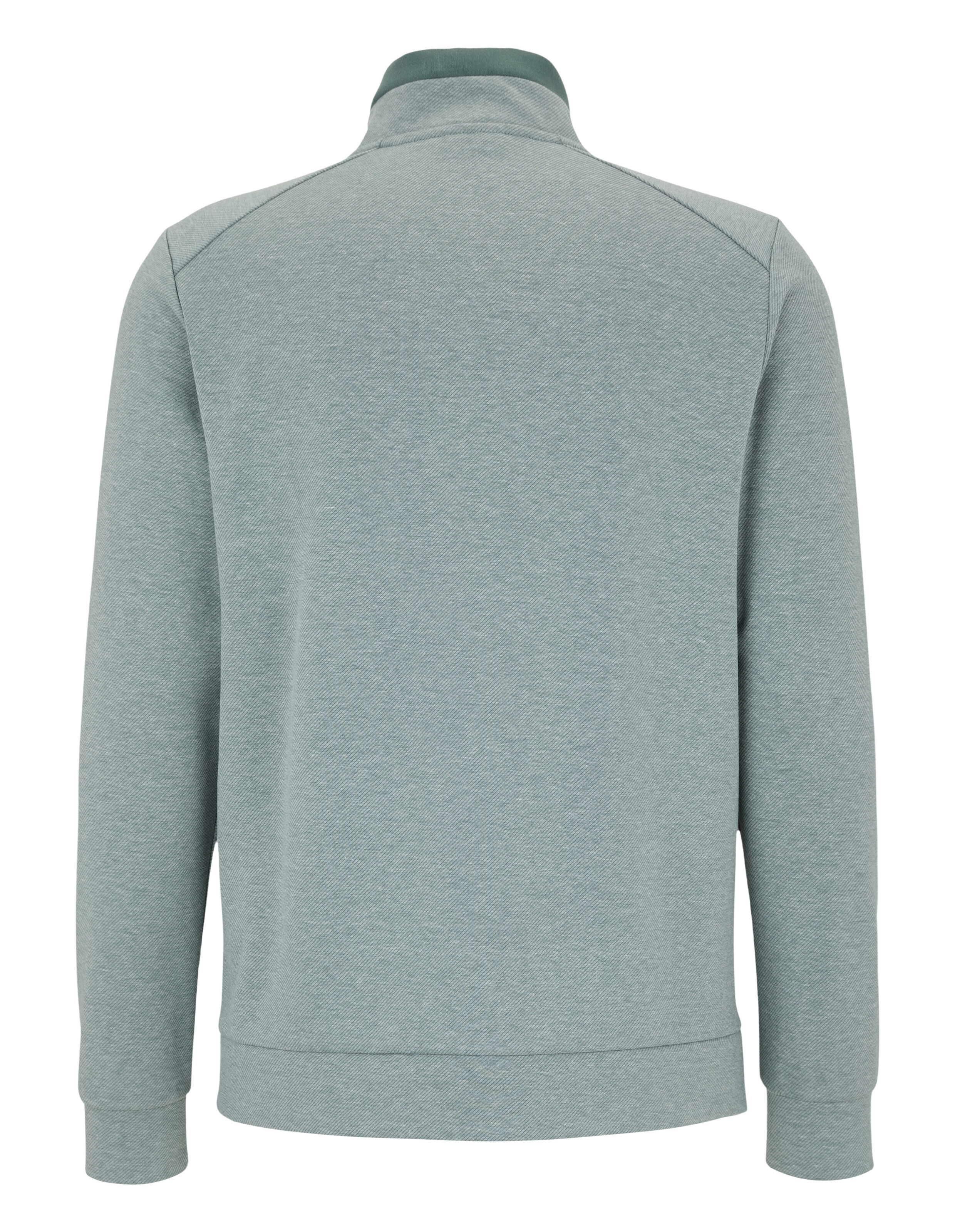Hellgrüner Freizeitpullover mit hohem Kragen und langen Ärmeln.