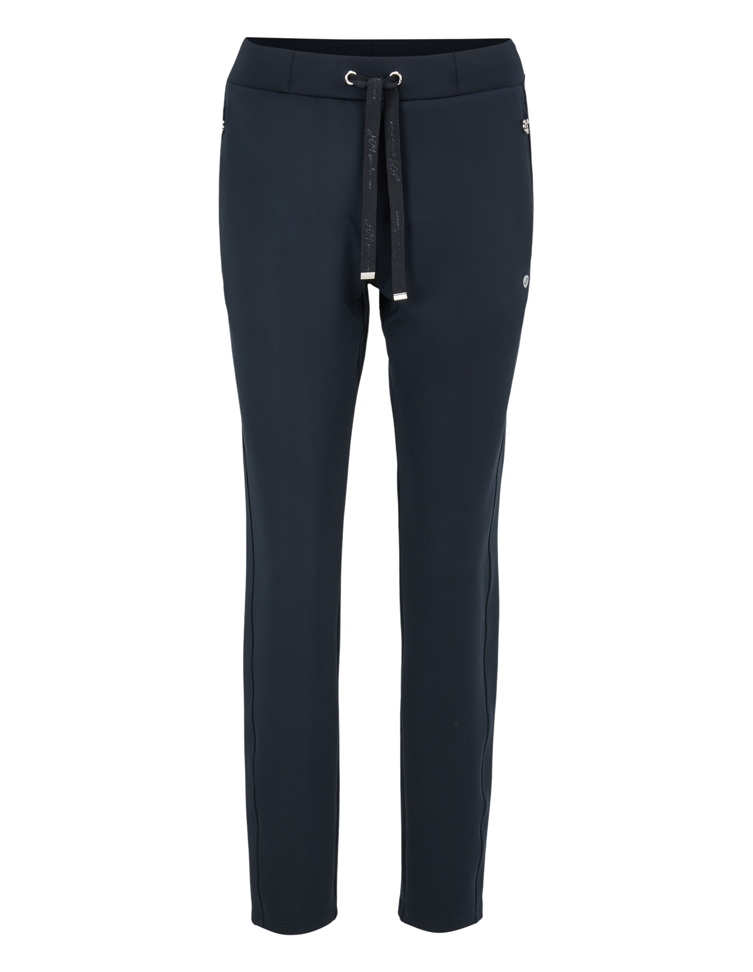 Marineblaue Freizeithose mit Kordelzug in der Taille und Seitentaschen für bequemen Tragekomfort.
