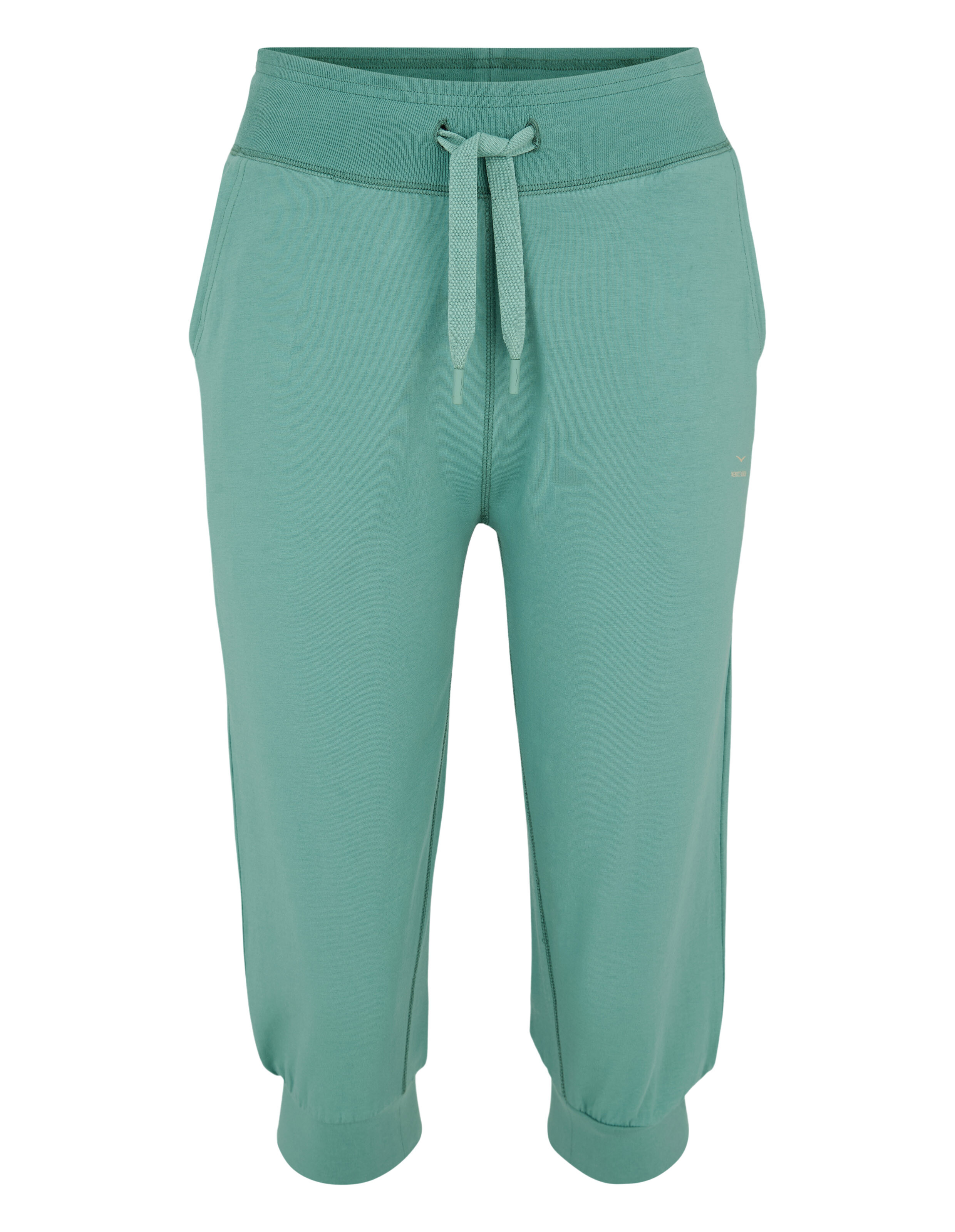 Grüne, lässige Capri-Jogginghose mit Kordelzug in der Taille für bequemes Faulenzen.