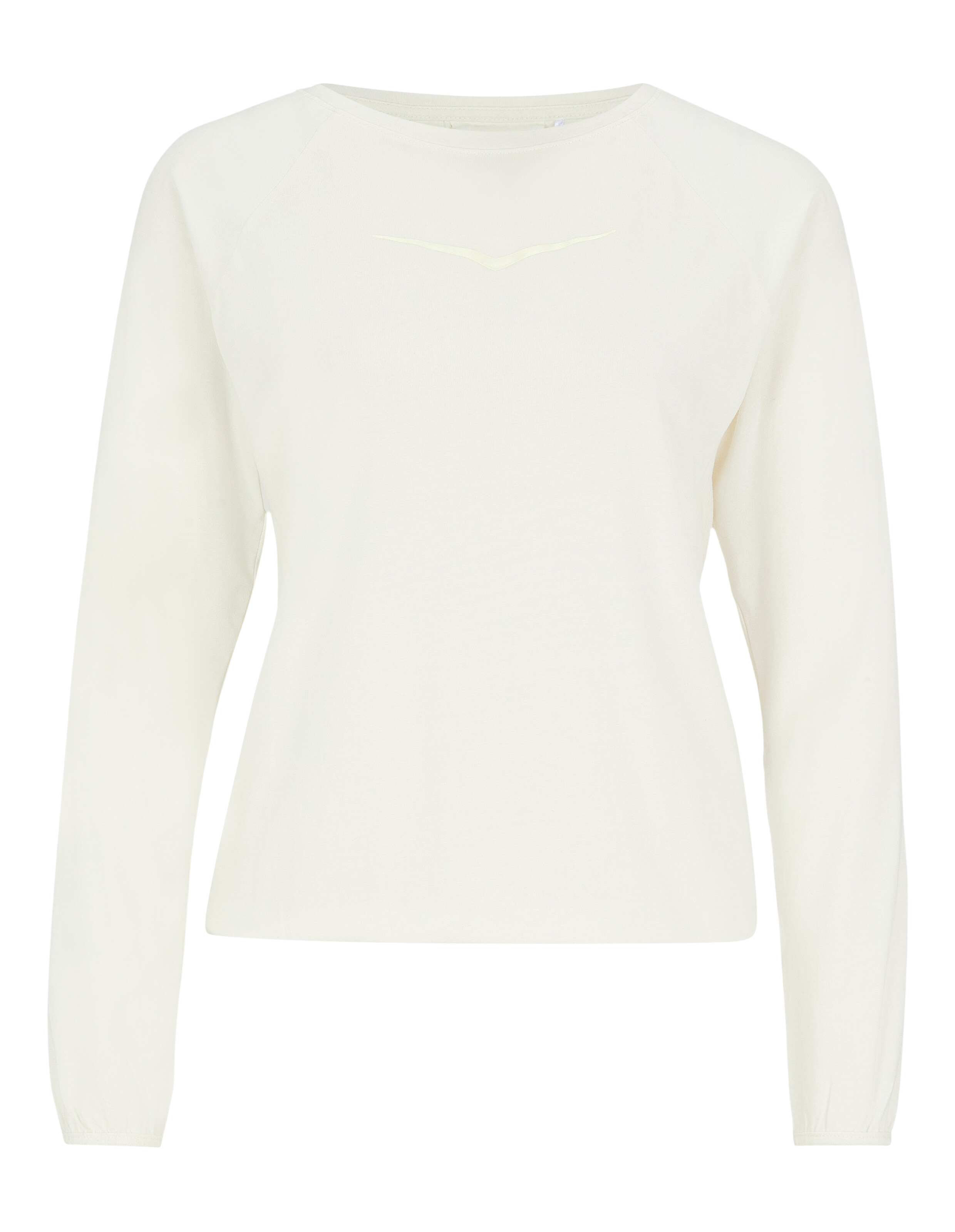 Hellcremefarbenes Langarmshirt mit dezentem Logo, perfekt für den Freizeitlook.