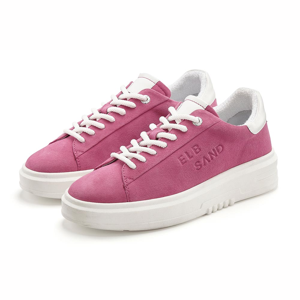 Rosafarbene Freizeit-Sneaker mit weißen Schnürsenkeln und Logo, perfekt für stilvollen Komfort.
