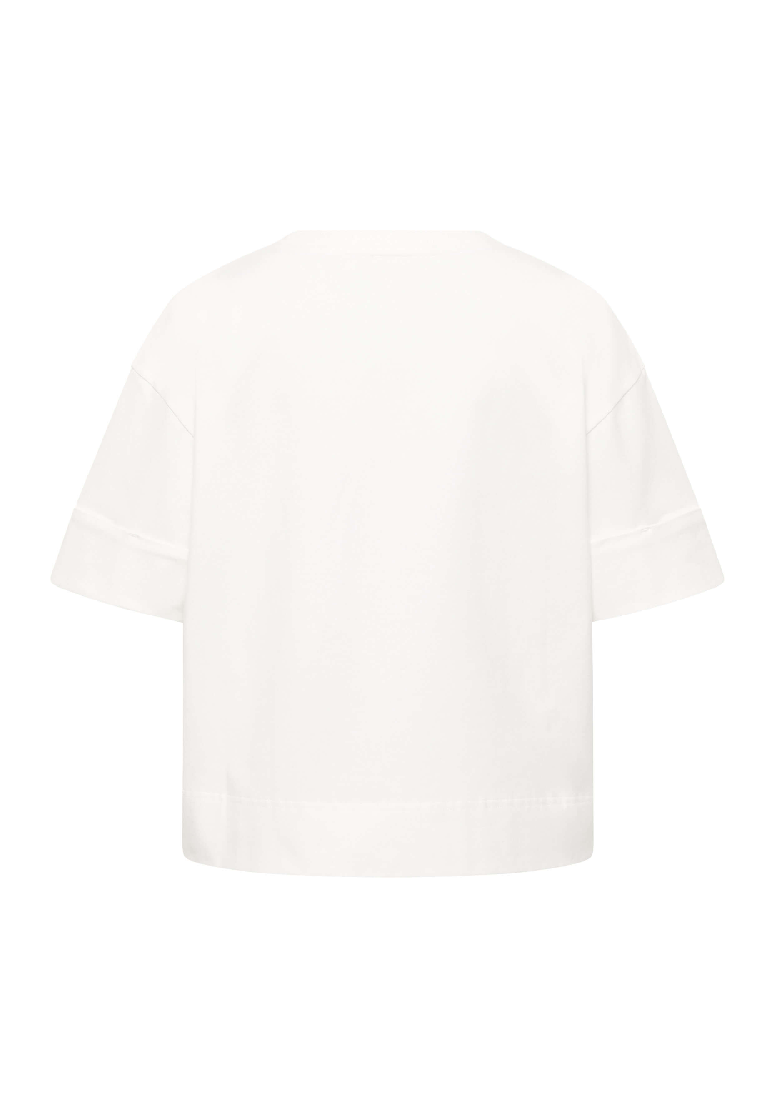 Rückansicht eines weißen, lässigen Kurzarm-T-Shirts für bequeme Loungewear.