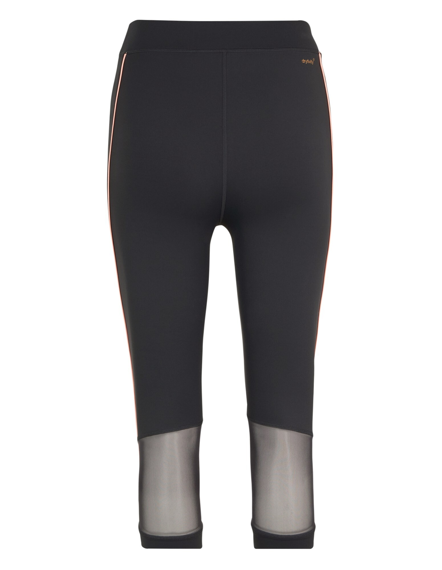 Schwarze Capri-Leggings mit Mesh-Einsätzen und Seitenstreifen für Freizeitkleidung.
