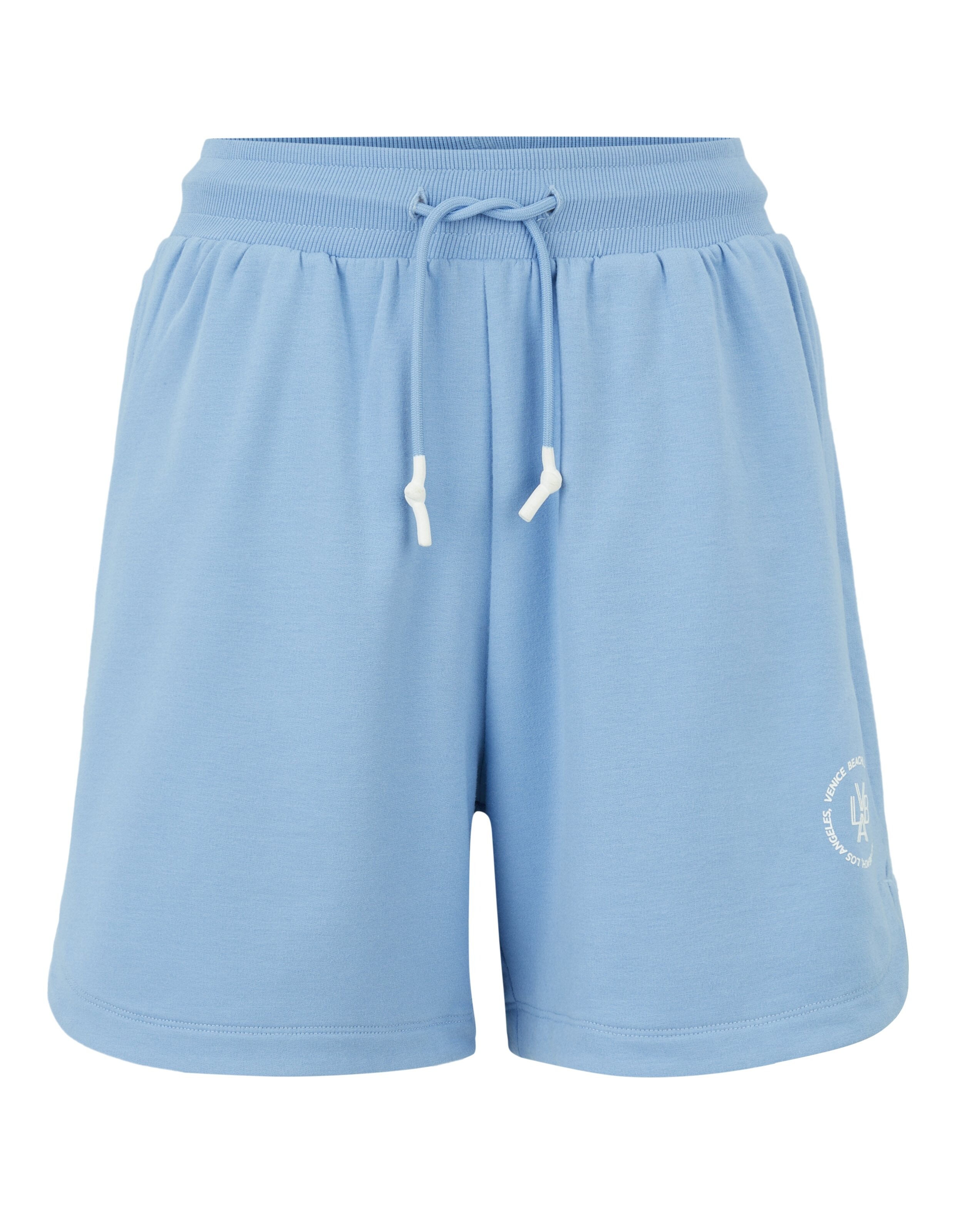Hellblaue, lässige Shorts mit elastischem Bund und Kordelzug.