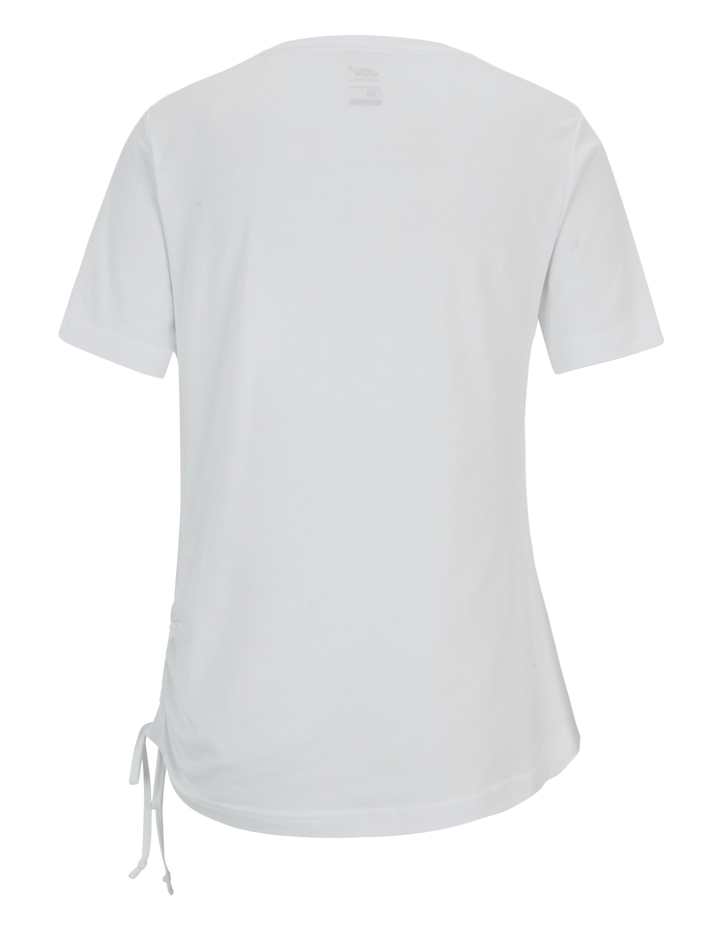 Weißes, lässiges T-Shirt mit kurzen Ärmeln und verstellbaren Seitenbändern.