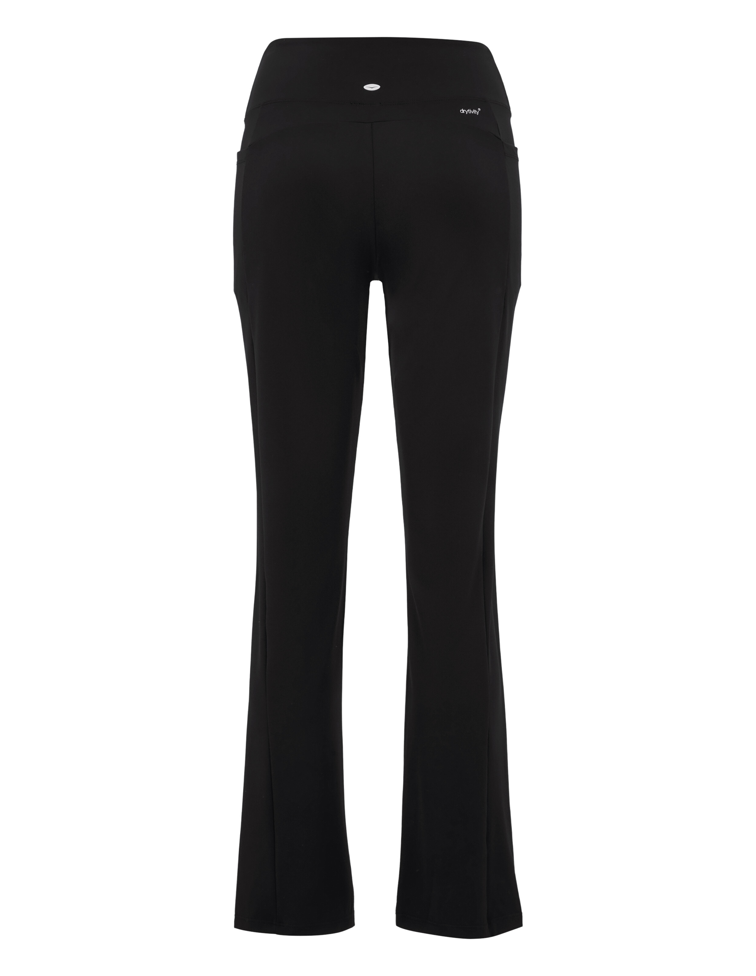 Schwarze, ausgestellte Yogahose mit bequemem Bund für Freizeitkleidung.