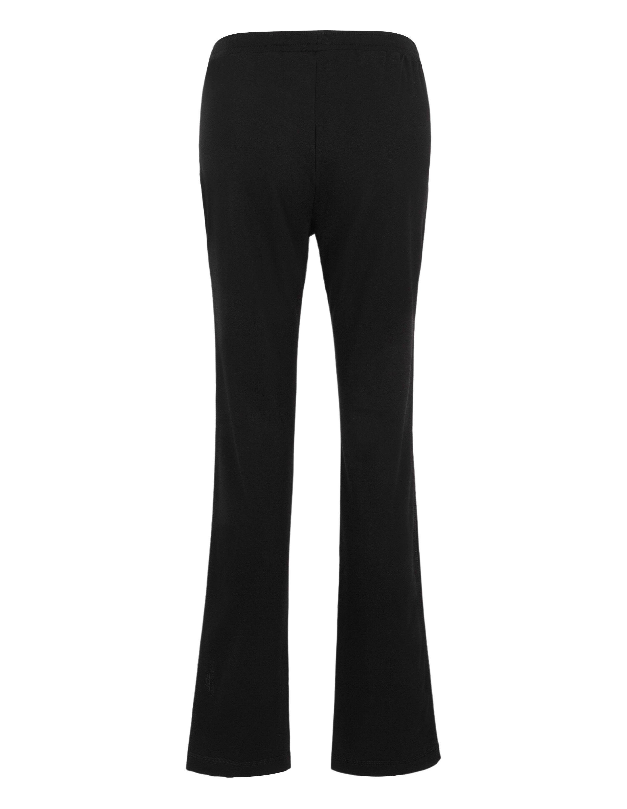 Schwarze gerade geschnittene Hose mit elastischem Bund und dezenter Naht an den Taschen, perfekt für lässige oder formelle Anlässe.