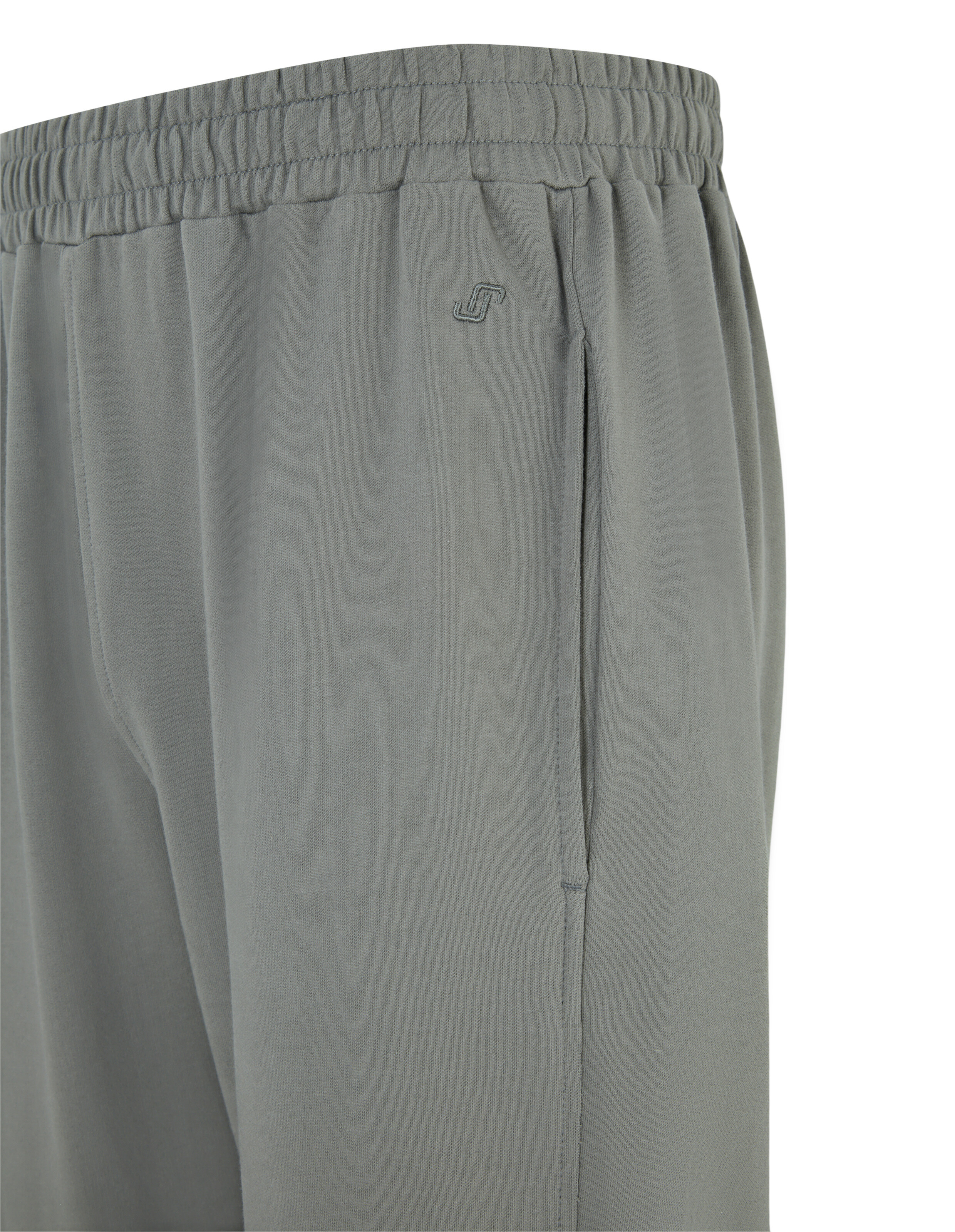 Graue Jogginghose mit elastischem Bund und geradem Schnitt, die aus einem weichen Stoff gefertigt ist und sich für Sport eignet.