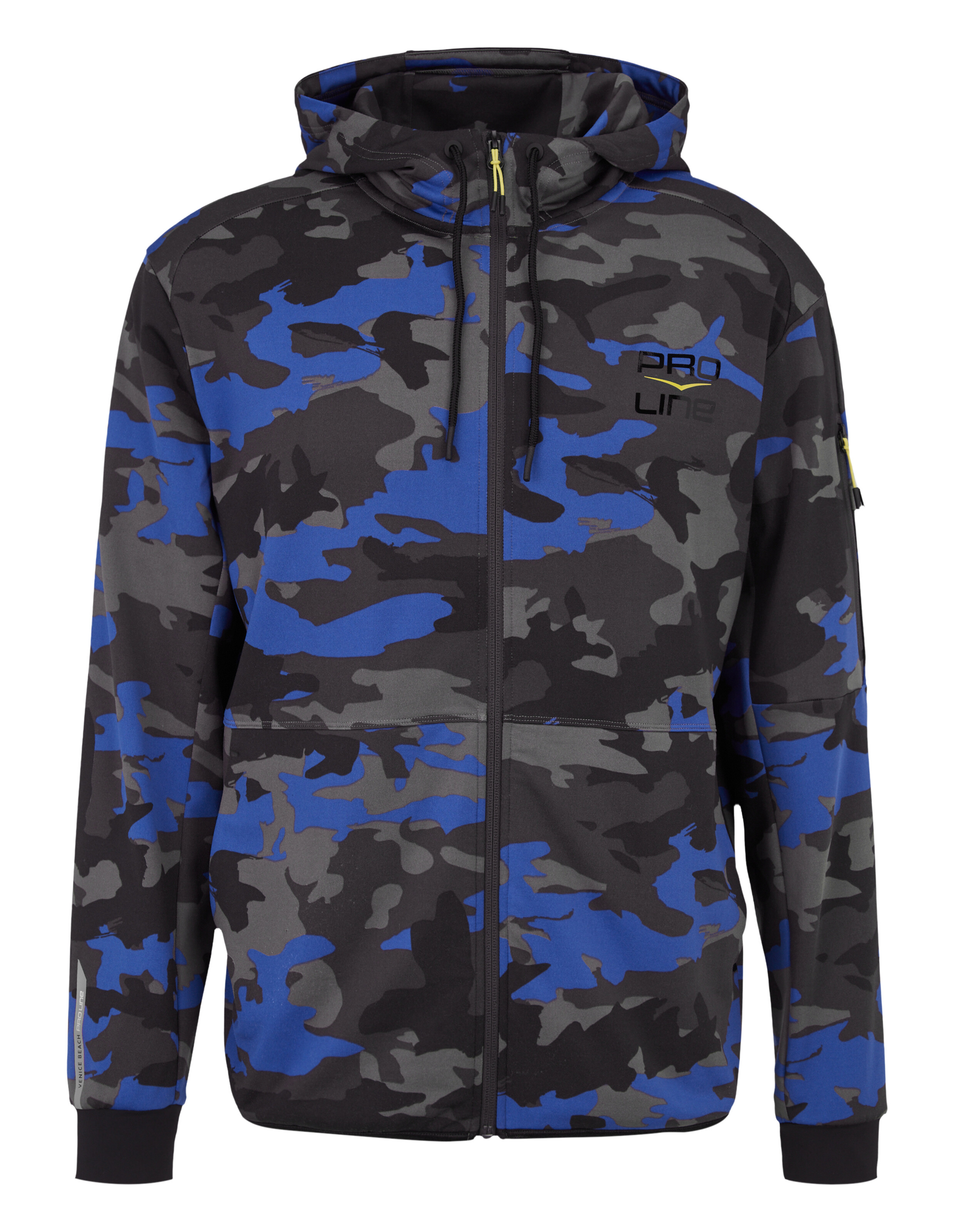 Blau-grauer Kapuzenpullover mit Kapuze und Pro Line-Logo im Tarnmuster für Freizeitkleidung.