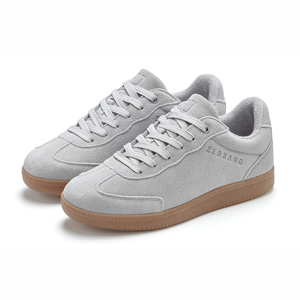 Hellgraue Freizeit-Sneaker mit Wildleder-Finish und Gummisohle.