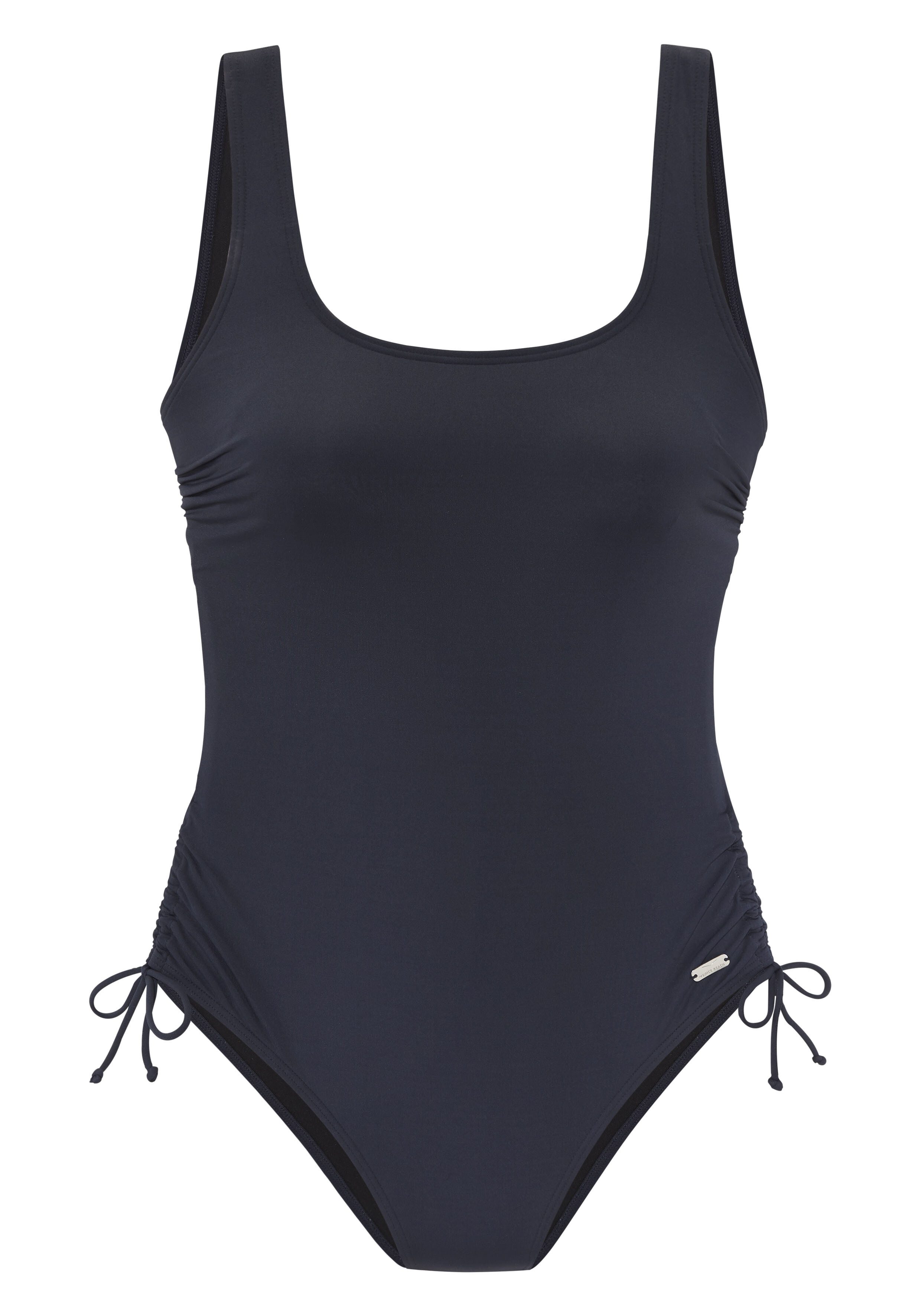 Einteiliger Badeanzug „Zora“ von Venice Beach in Schwarz mit seitlichen Kordelzugdetails.