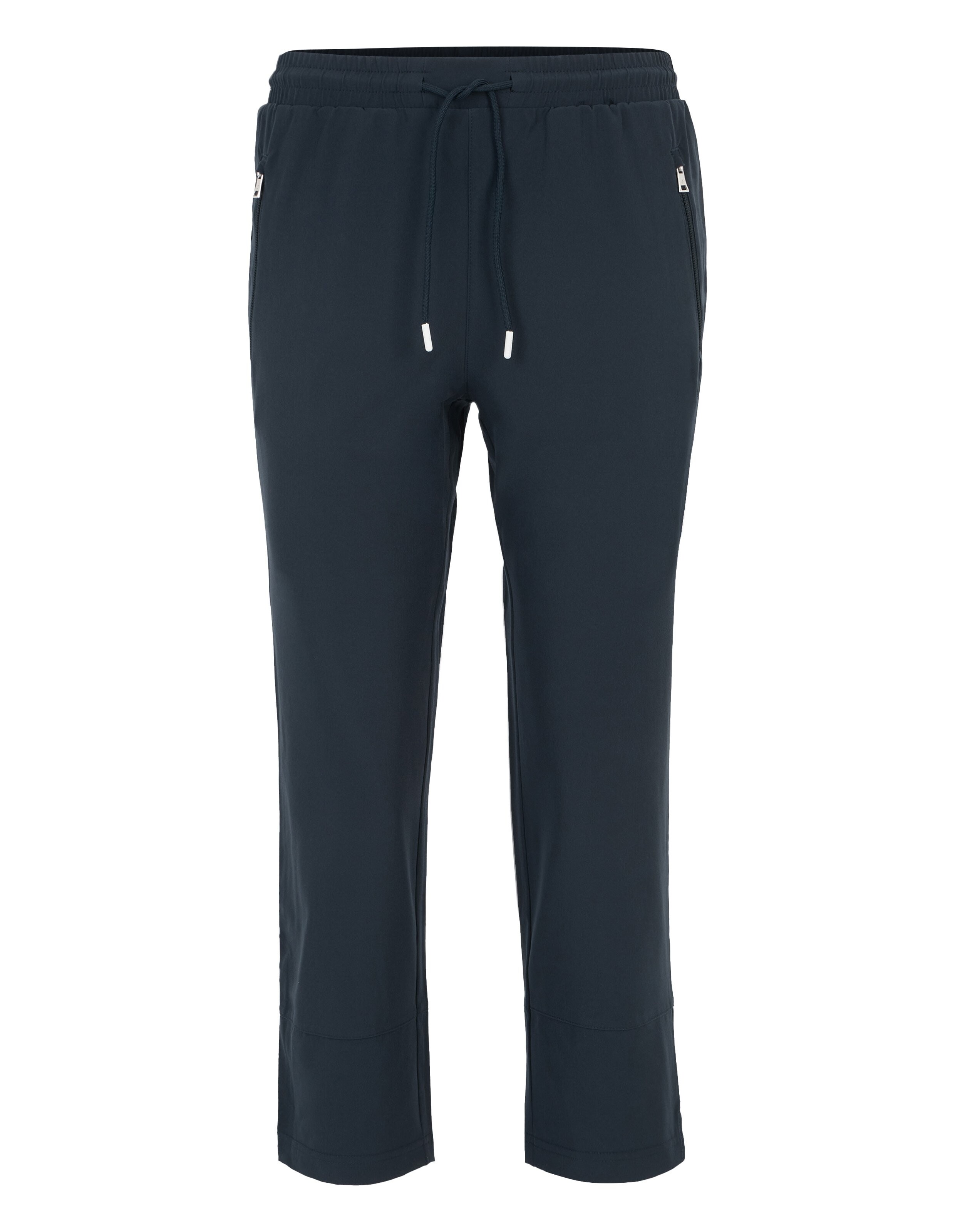 Dunkelblaue Jogginghose mit elastischem Bund, Kordelzug und seitlichen Reißverschlusstaschen, sportlich und bequem geschnitten.