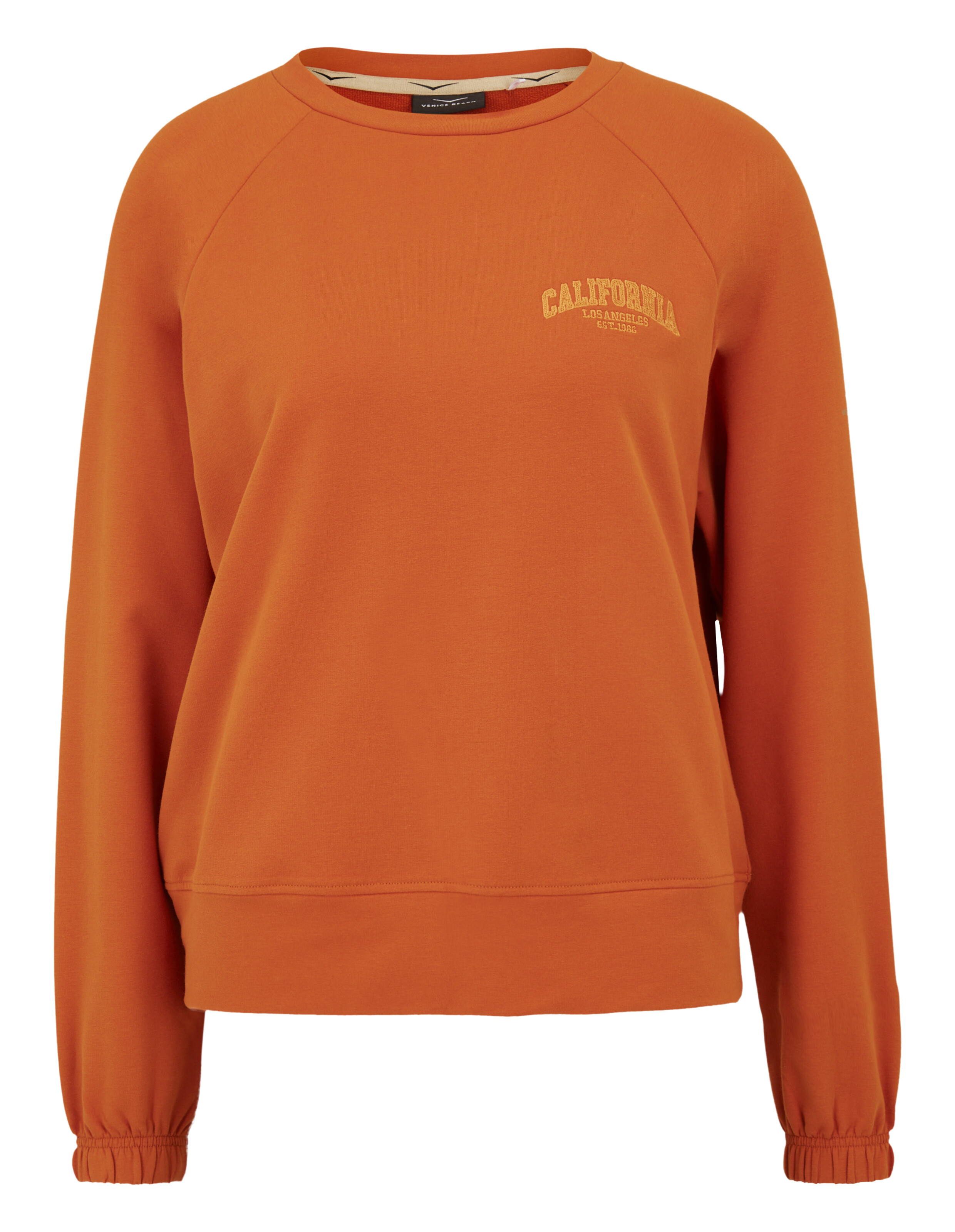 Gemütliches orangefarbenes Freizeit-Sweatshirt mit California-Stickerei für entspannte Loungewear.