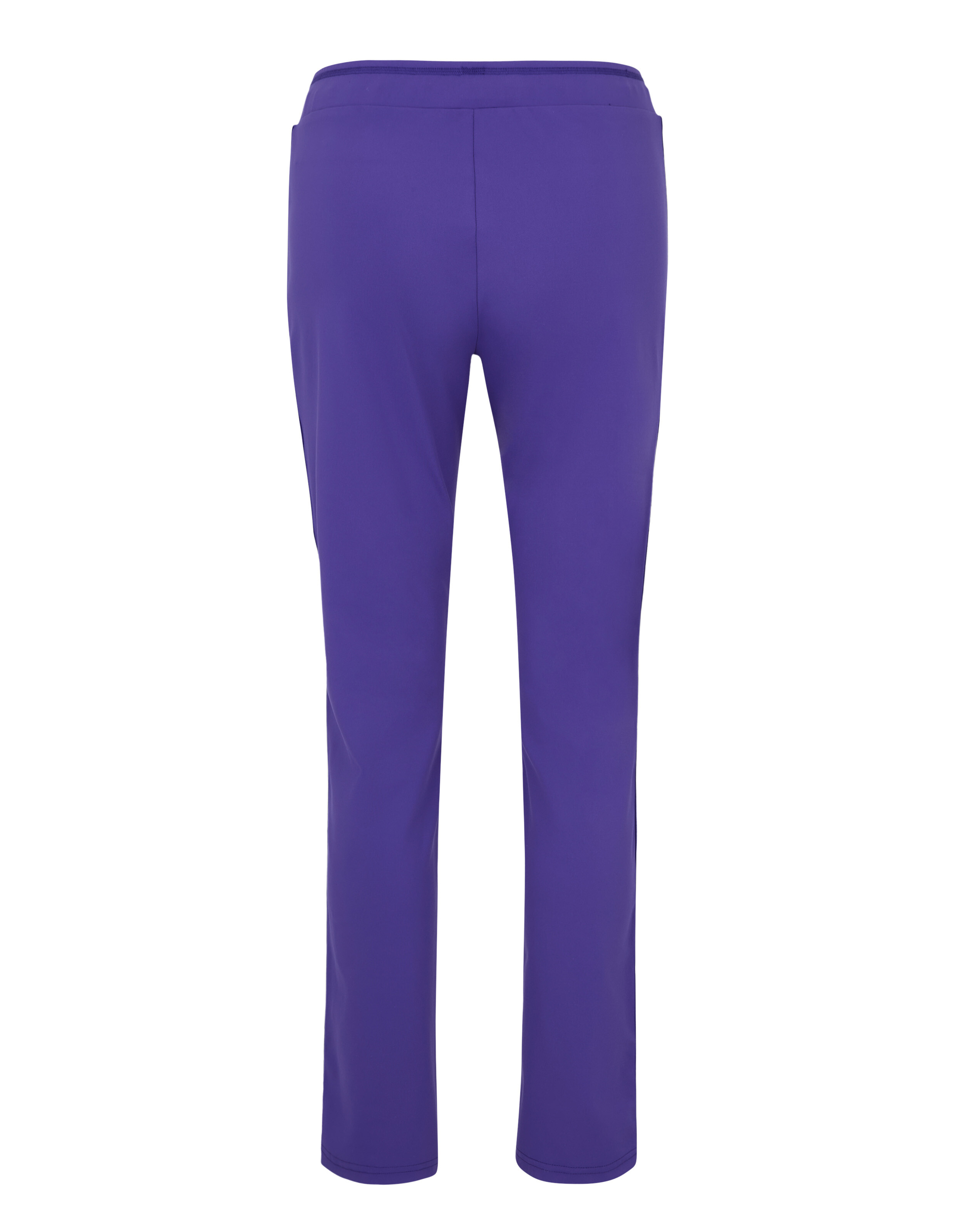 Rückansicht einer lila Freizeithose mit elegantem, bequemem Design.