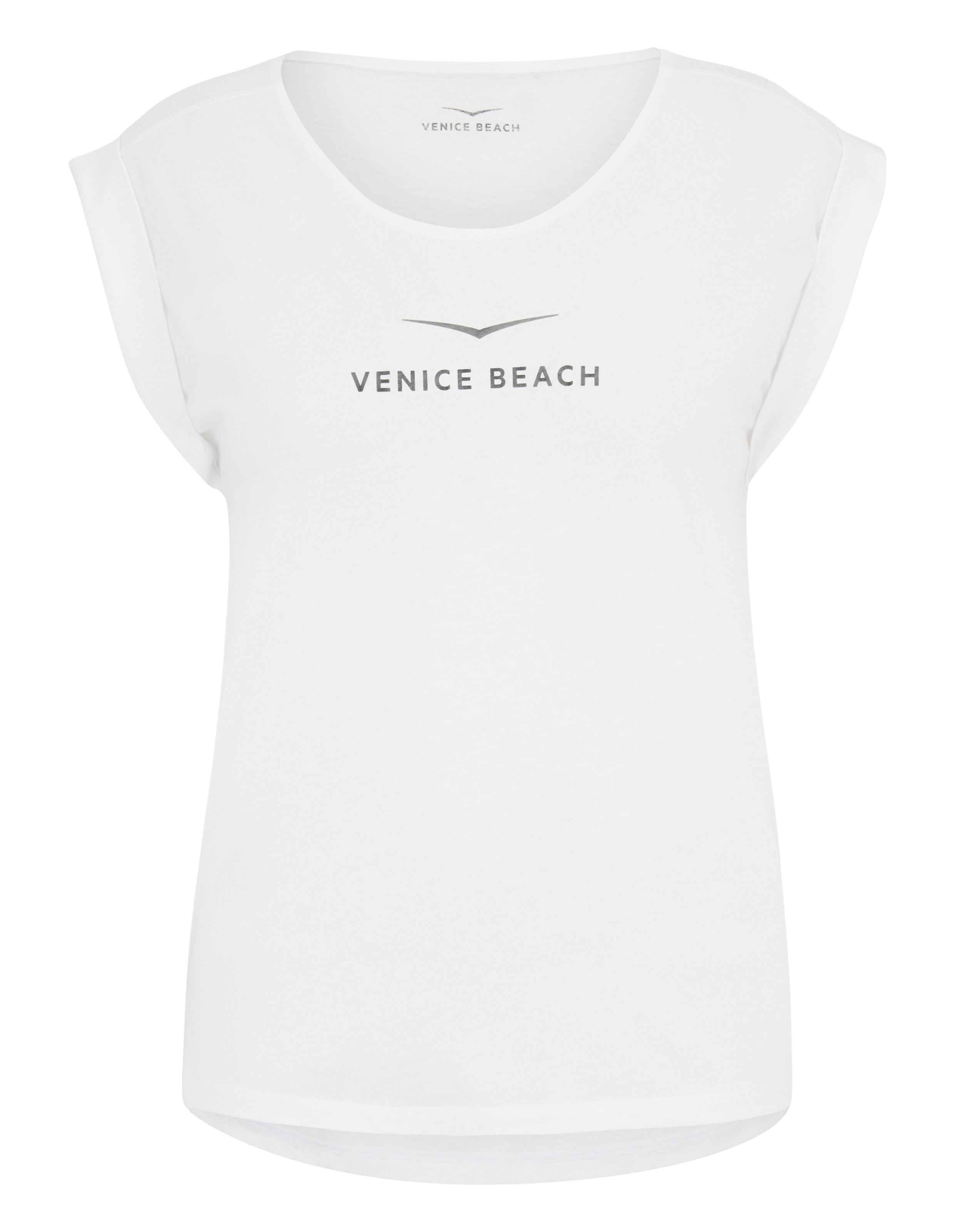Weißes Venice Beach Arden Kurzarmhemd mit Logo für Freizeitkleidung.