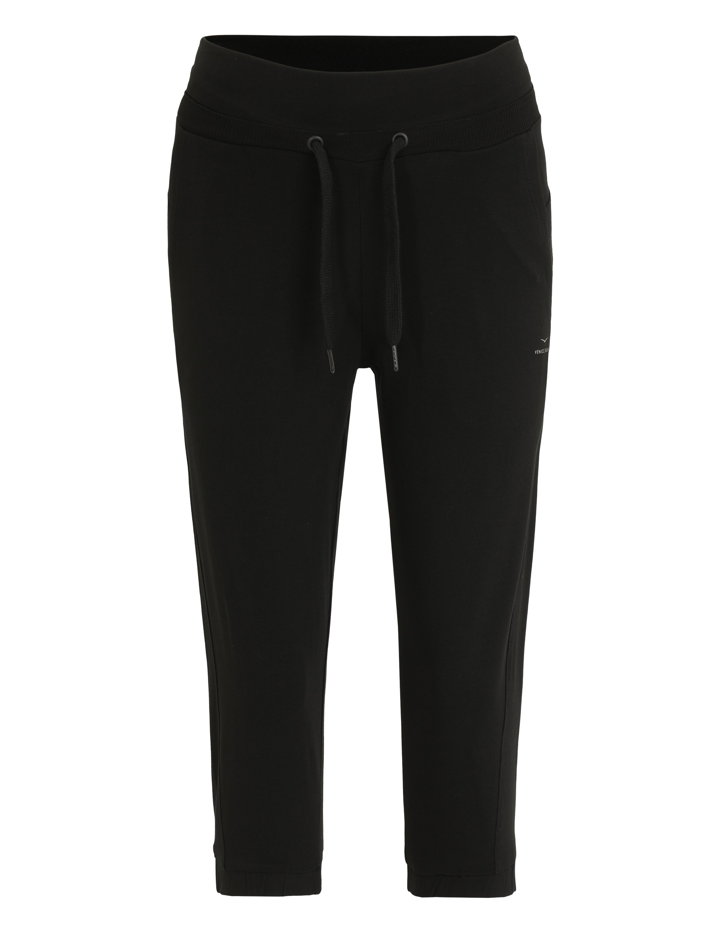 Schwarze, lässige Jogginghose mit Kordelzug in der Taille und schmal zulaufenden Beinen.
