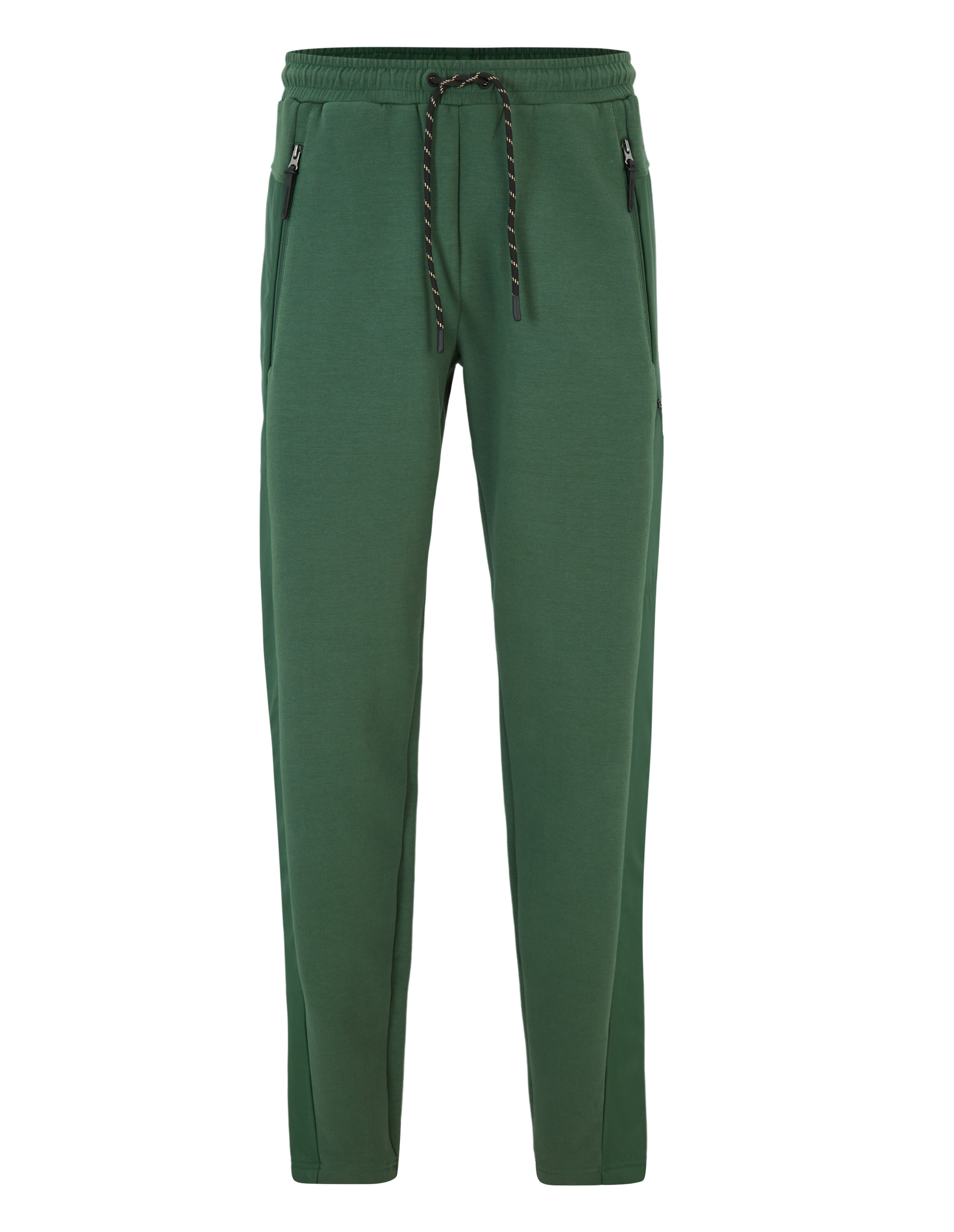 Bequeme grüne Jogginghose mit Reißverschlusstaschen und Kordelzug in der Taille.