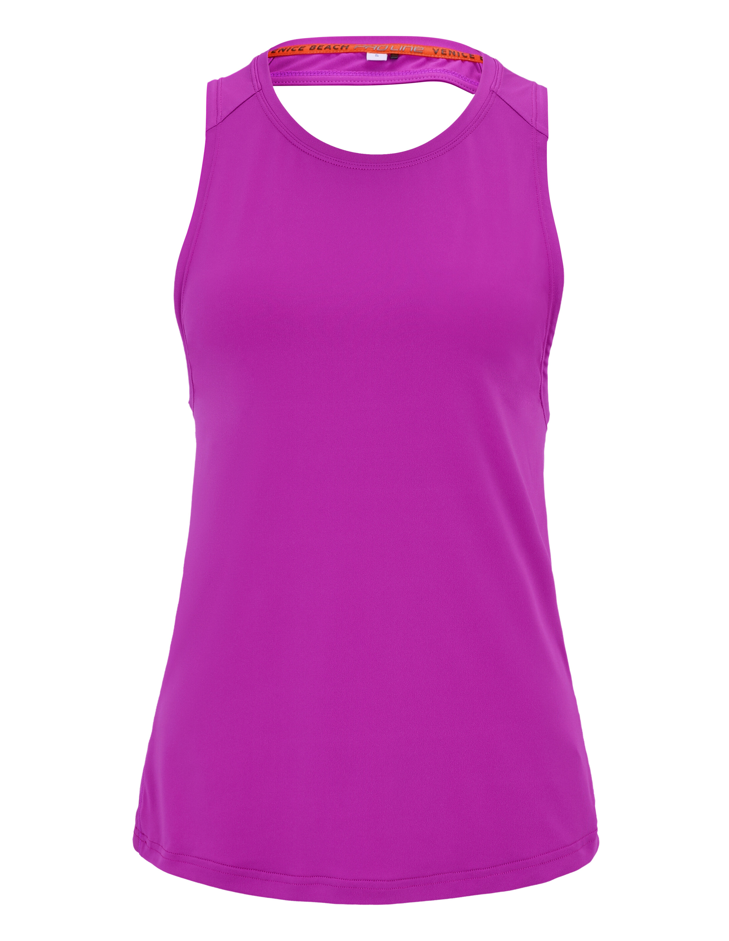 Leuchtend lilafarbenes Racerback-Tanktop für Damen für sportliche Freizeitkleidung.