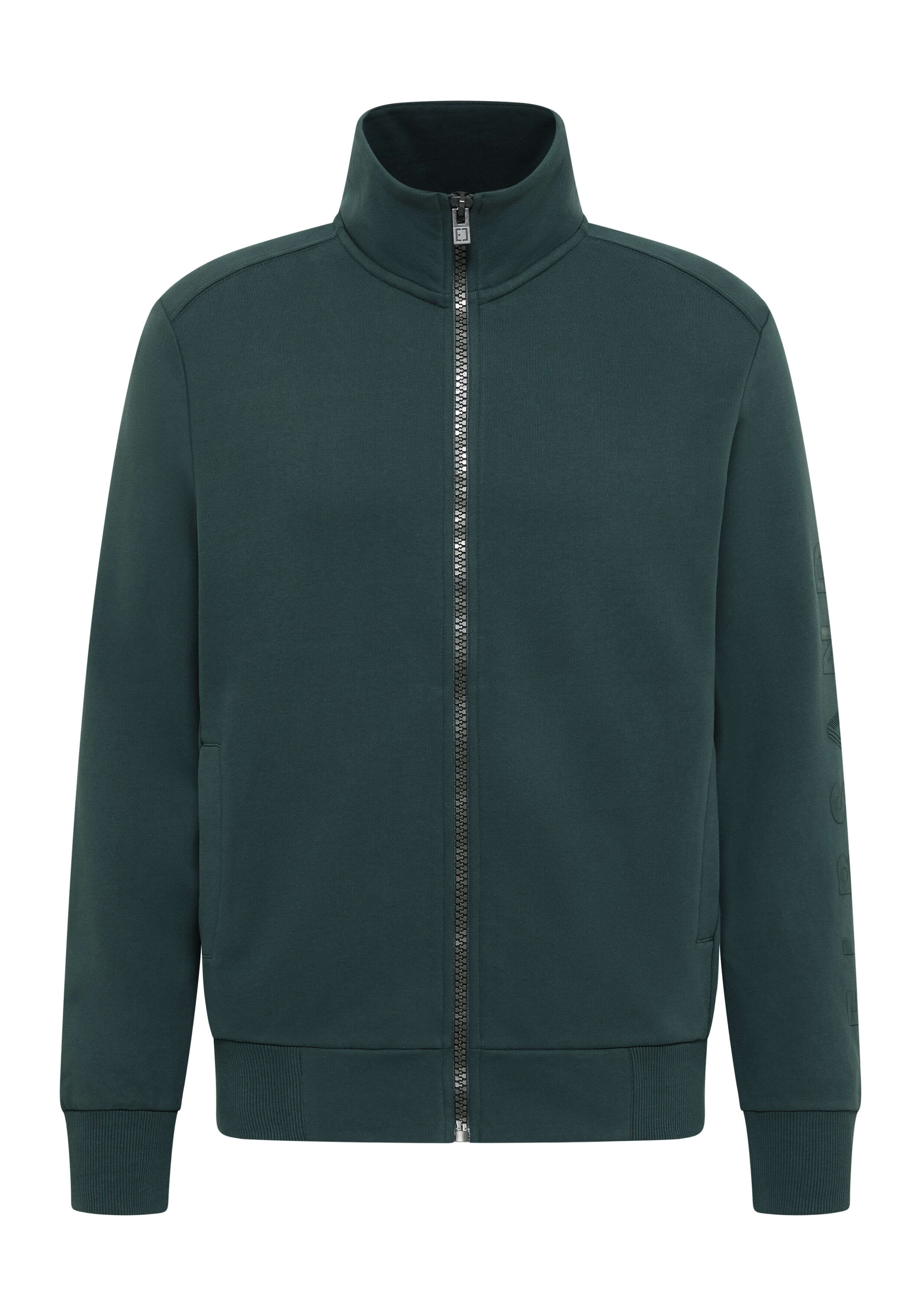 Dunkelgrünes Sweatshirt mit Reißverschluss und hohem Kragen für gemütliche, lässige Lounge-Kleidung.